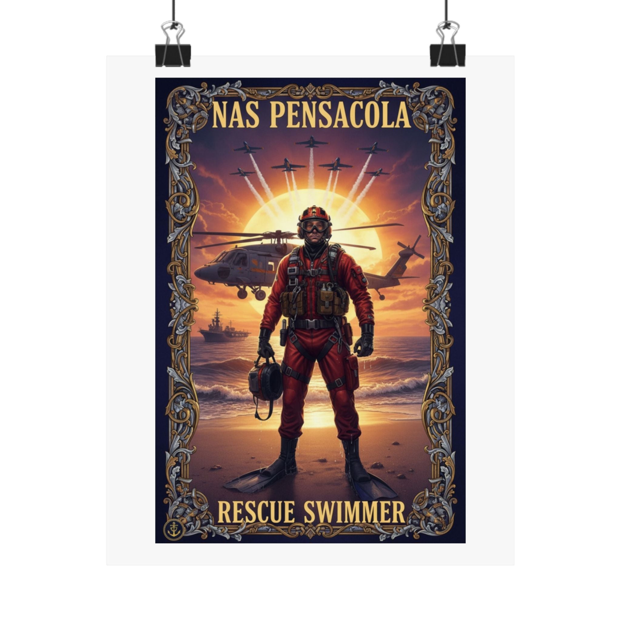 NAS Pensacola Rescue Swimmer Matte Poster — Military Search & Rescue Wall Art