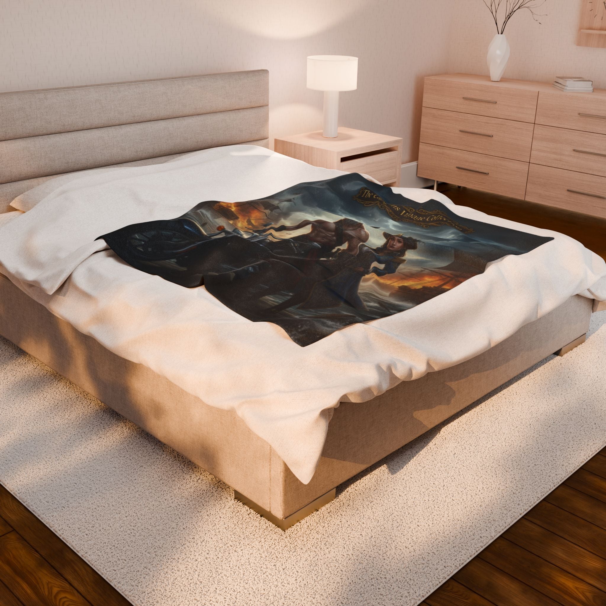 Velveteen Plush Blanket — "The Captain's Voyage Collection" Pirate & Biker Fantasy Throw