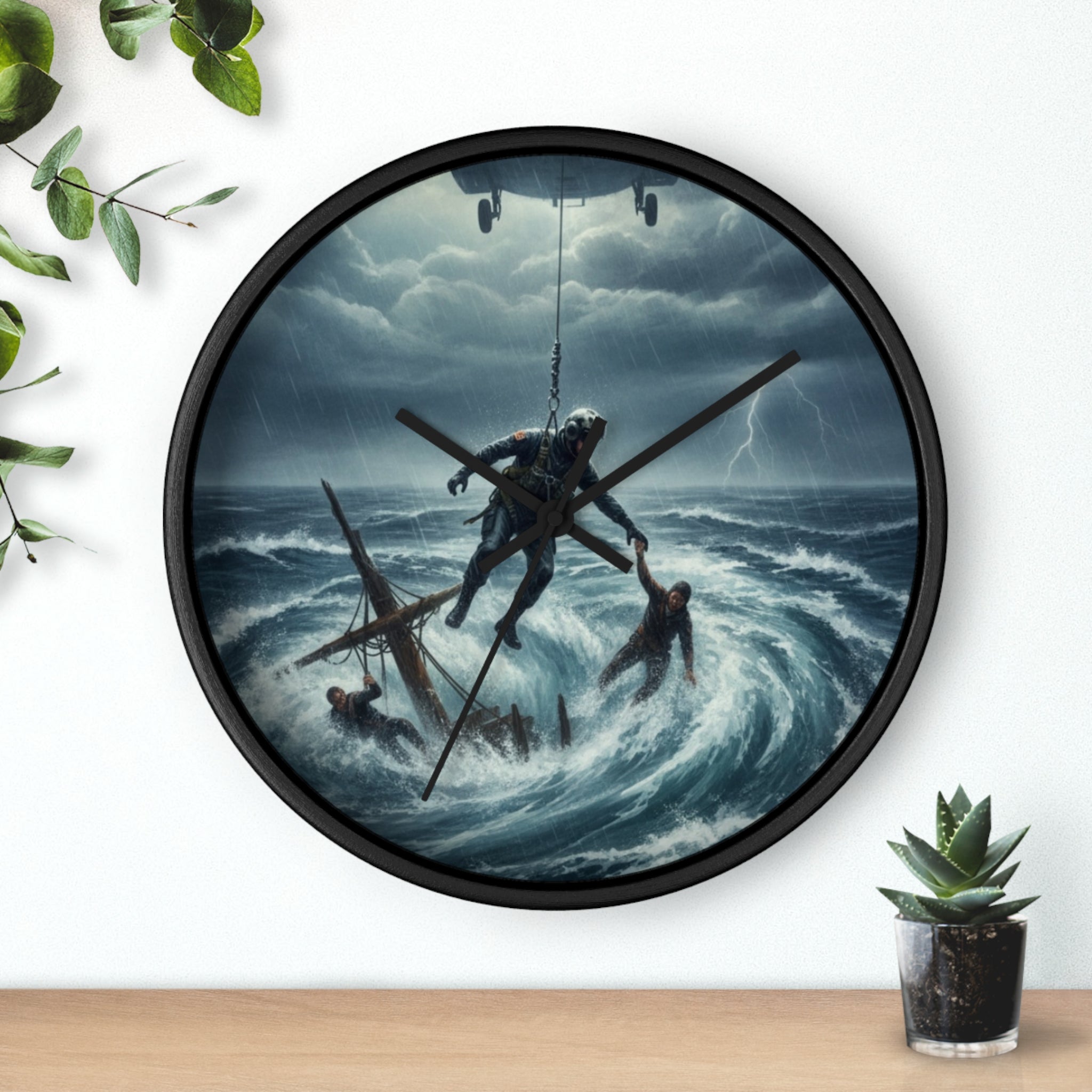 Wall Clock - Dramatic Rescue at Sea Nautical Storm Art Clock