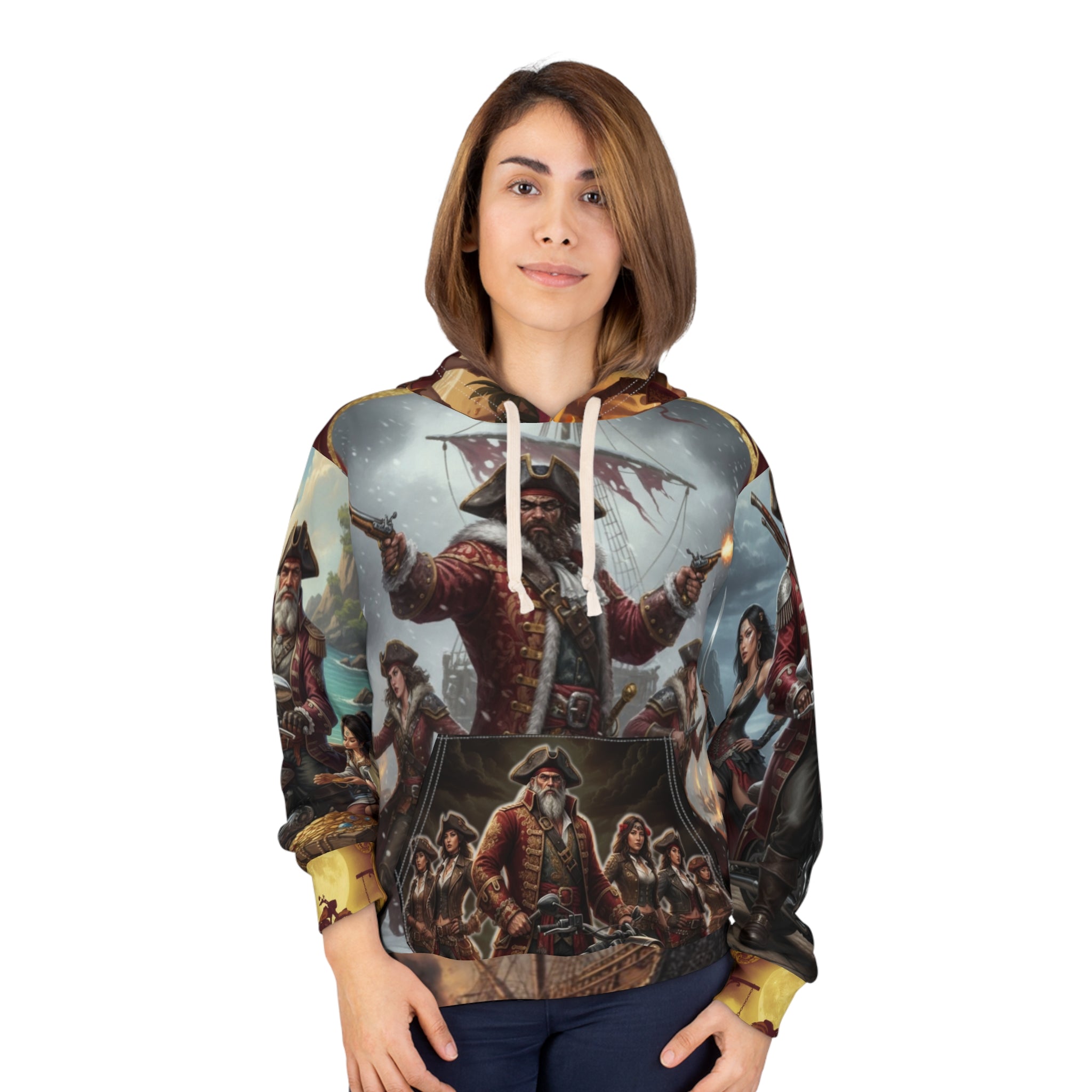 Pirate Captain All-Over Print Hoodie — Vintage Ship Battle Graphic