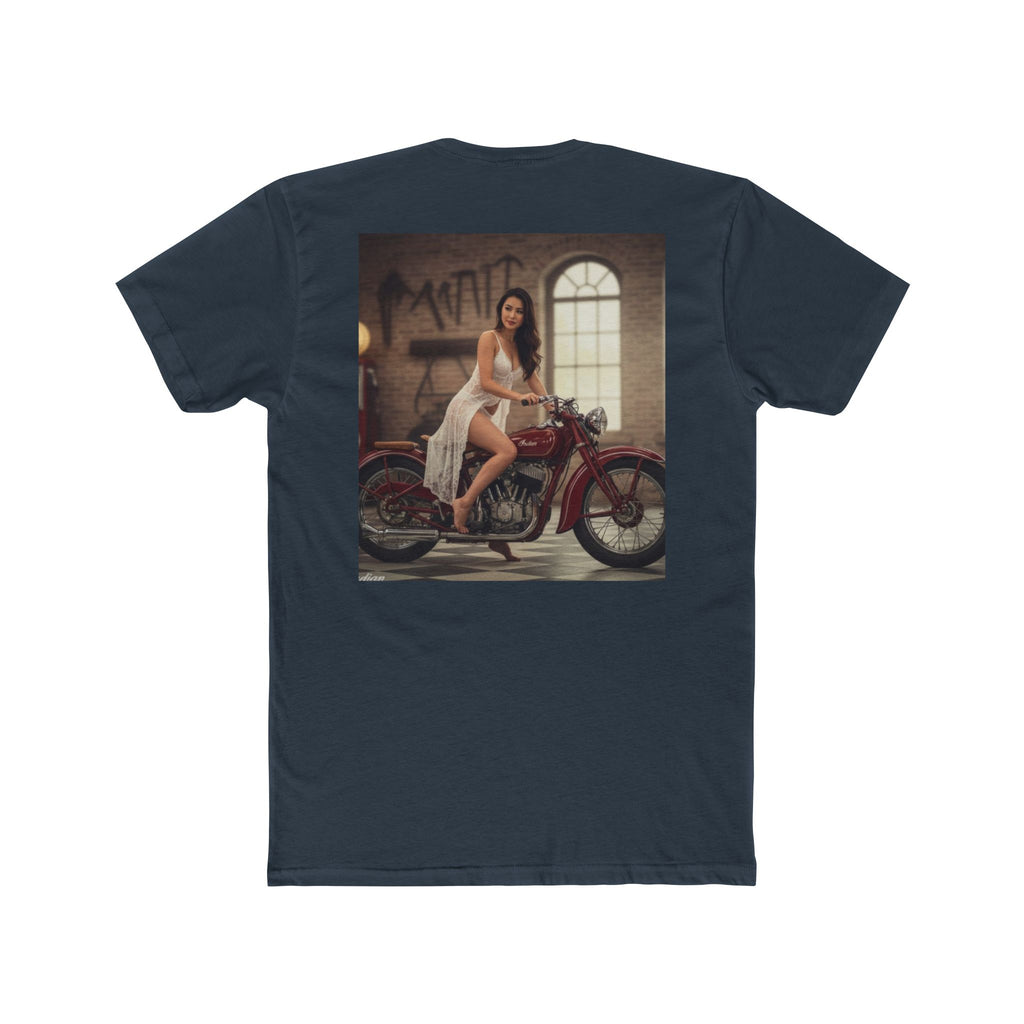 Vintage Motorcycle Pinup Tee — Retro Biker Photo Crewneck
