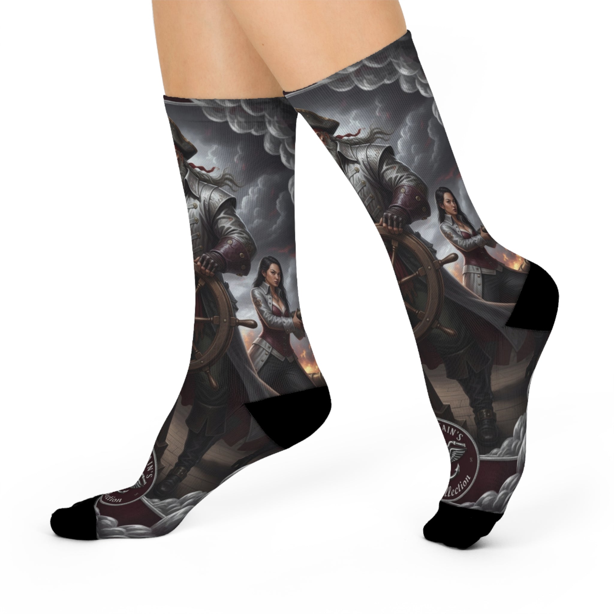 Pirate Captain Crew Socks — Nautical Captain Wheel Design Cushioned Socks