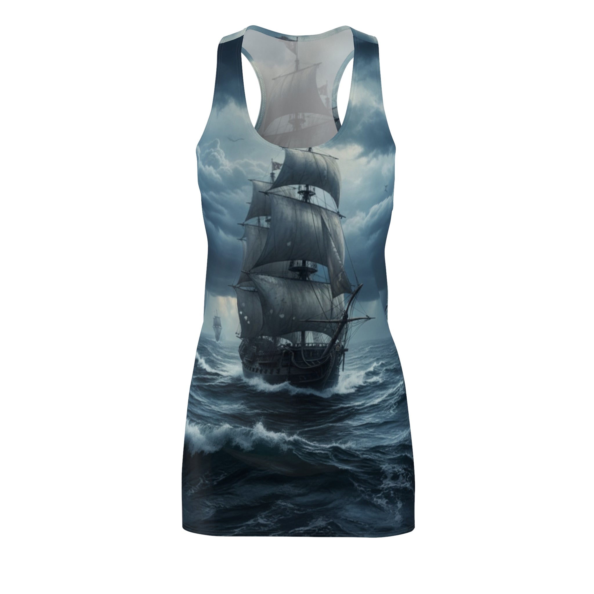Sailboat Storm Racerback Dress — Dark Ocean Ship Print AOP