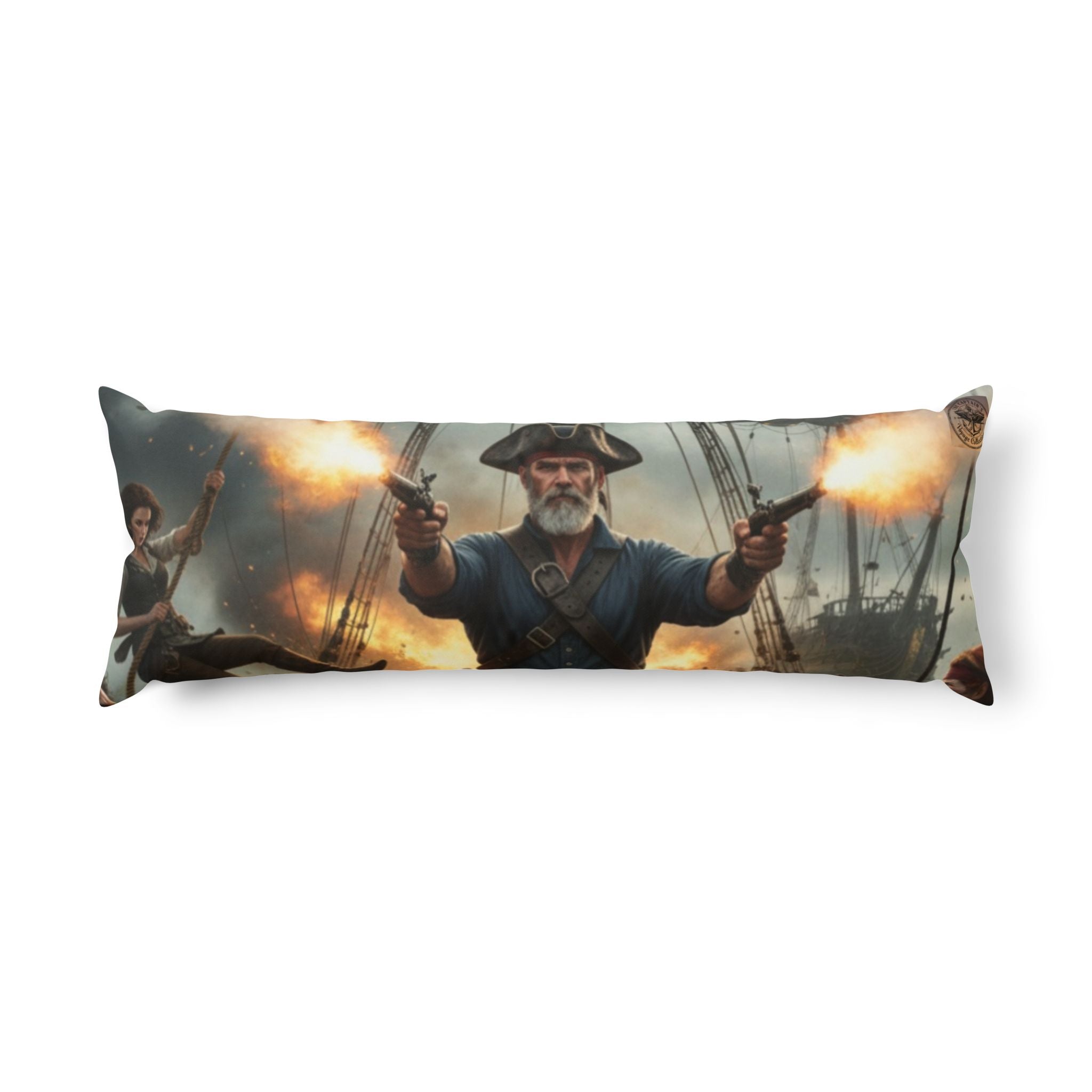 Pirate Captain Body Pillow — Vintage Naval Battle Illustration