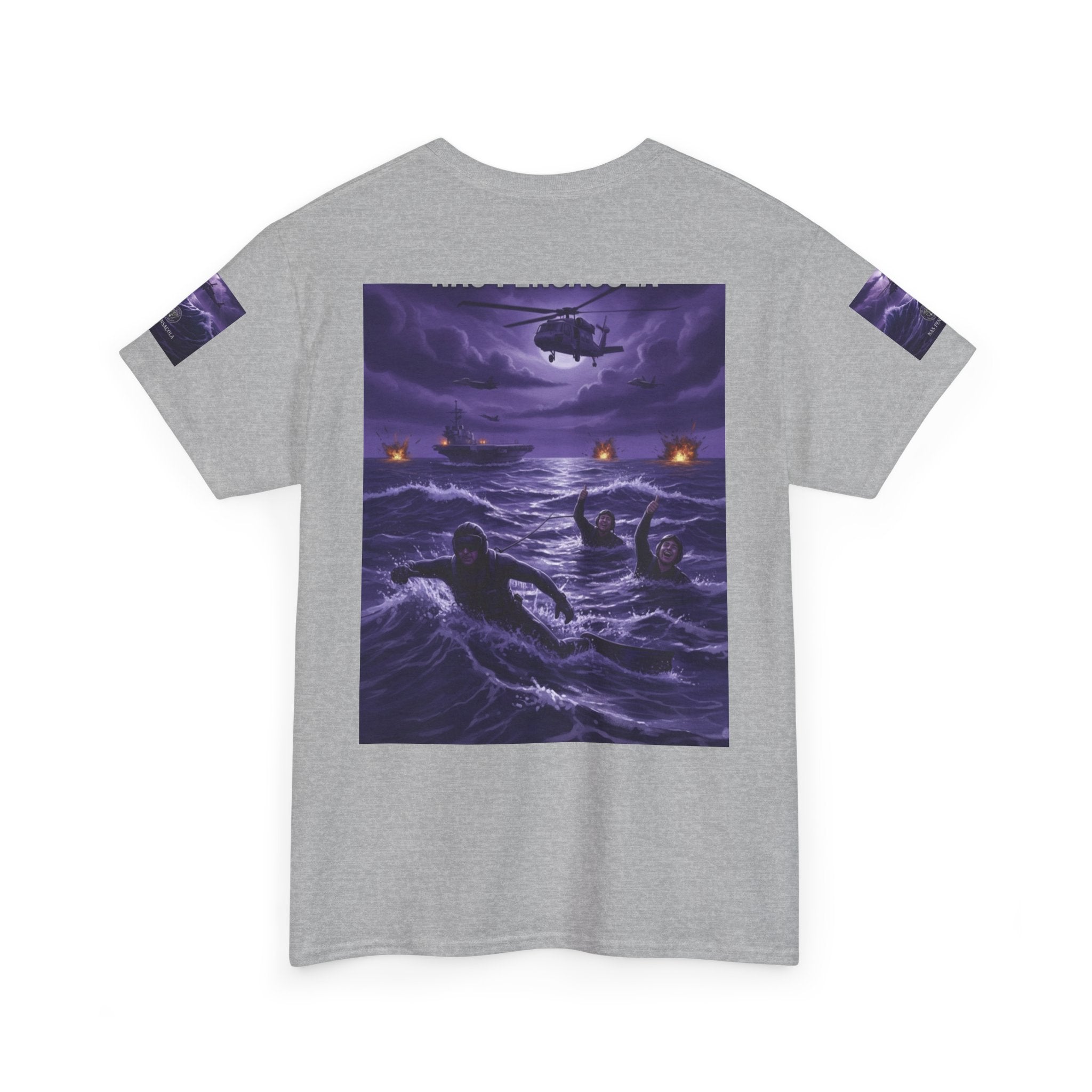 Rescue Night Tee — Purple Helicopter Sea Rescue Graphic T-Shirt