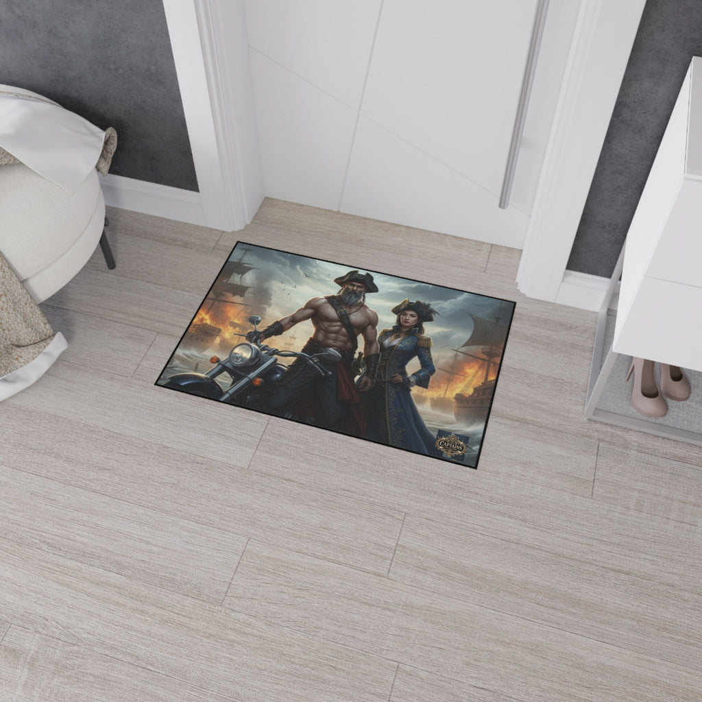 Pirate Captain & Corsair Heavy-Duty Floor Mat — Nautical Motorcycle Art Rug