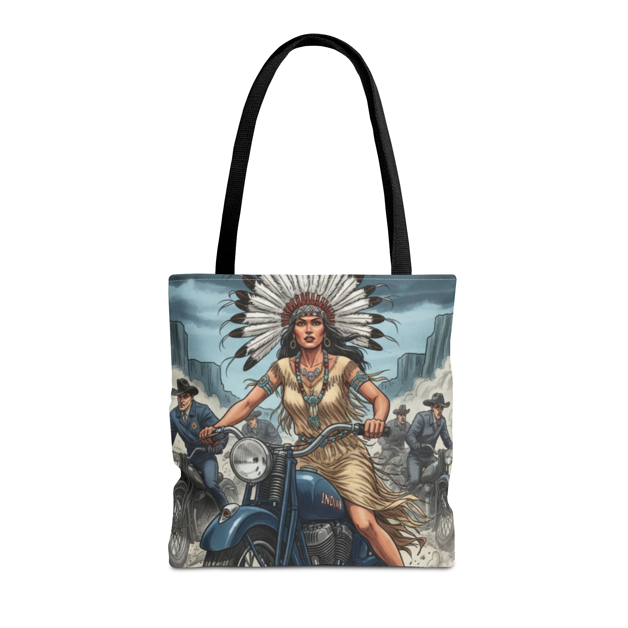 Vintage Biker Tote Bag — Motorcycle Pinup with Headdress