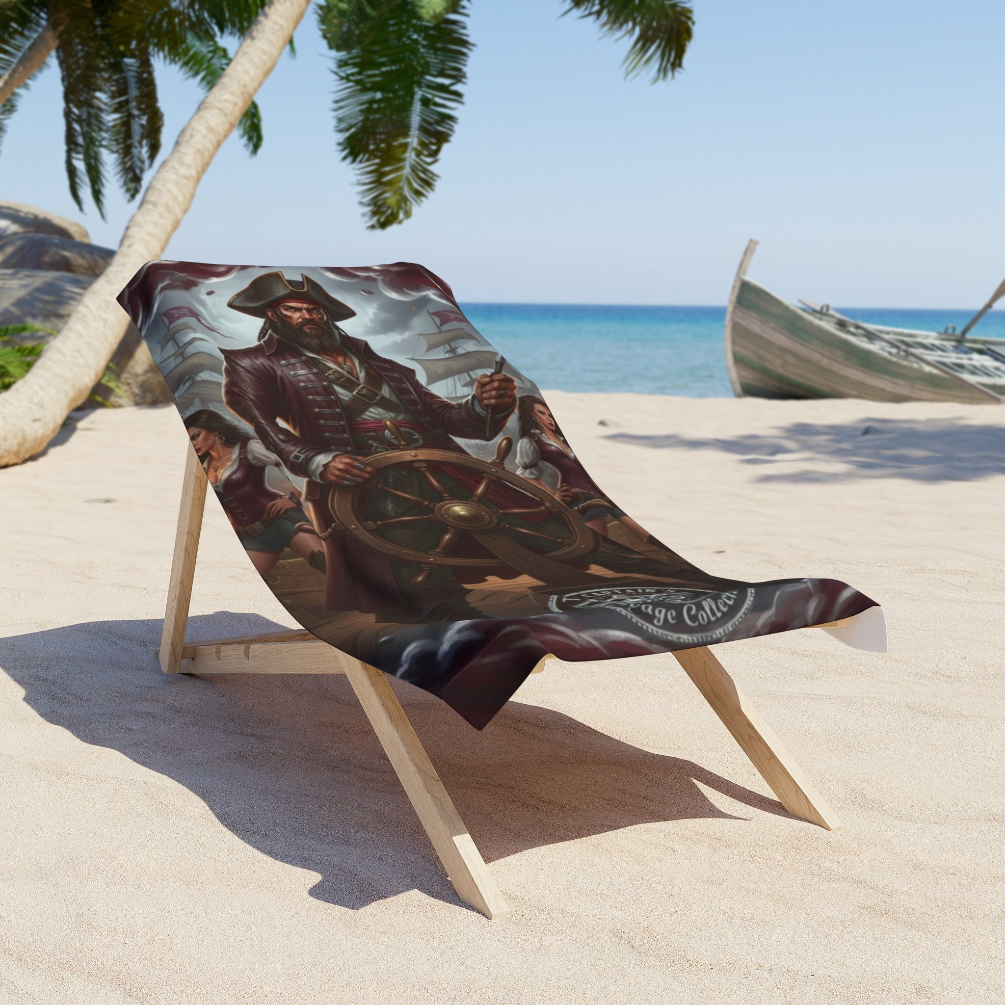 Pirate Captain Beach Towel — Vintage Nautical Ship Wheel Design