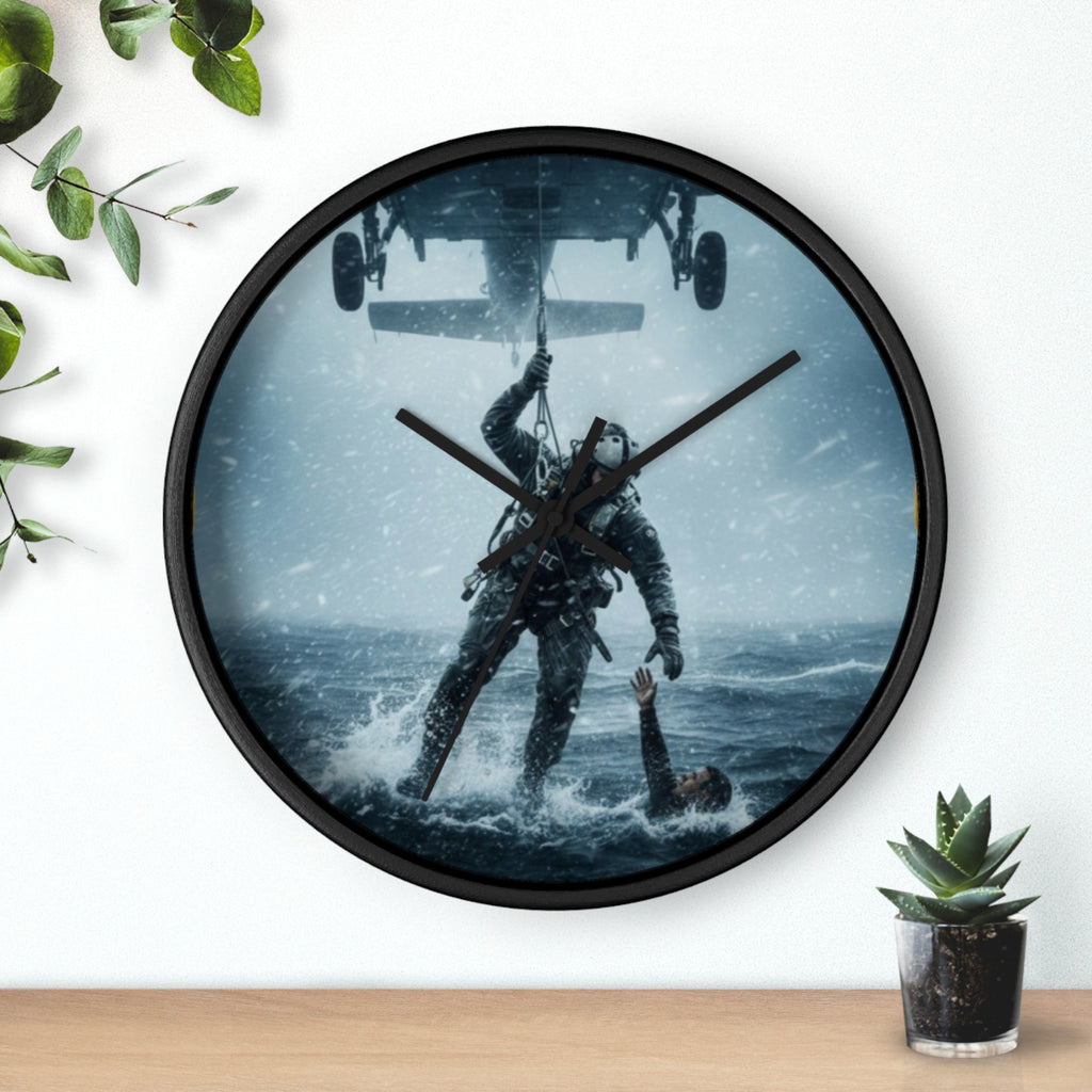 Rescue at Sea Wall Clock — Military Helicopter Lifesaver Marine Rescue Clock