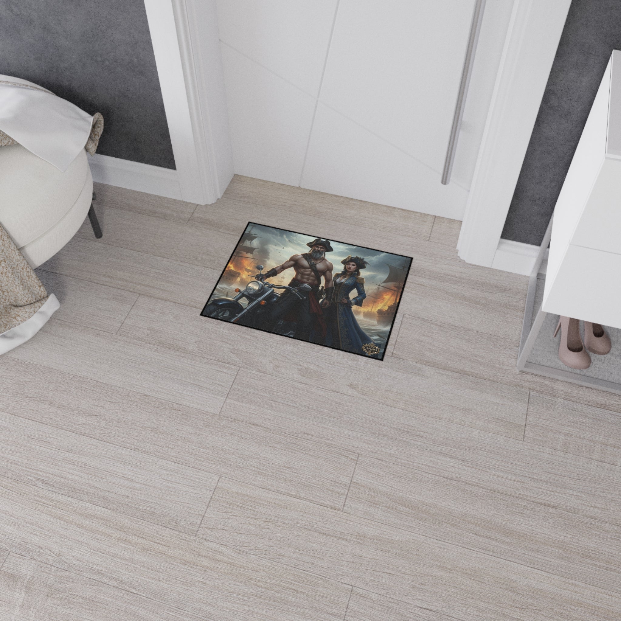 Pirate Captain & Corsair Heavy-Duty Floor Mat — Nautical Motorcycle Art Rug