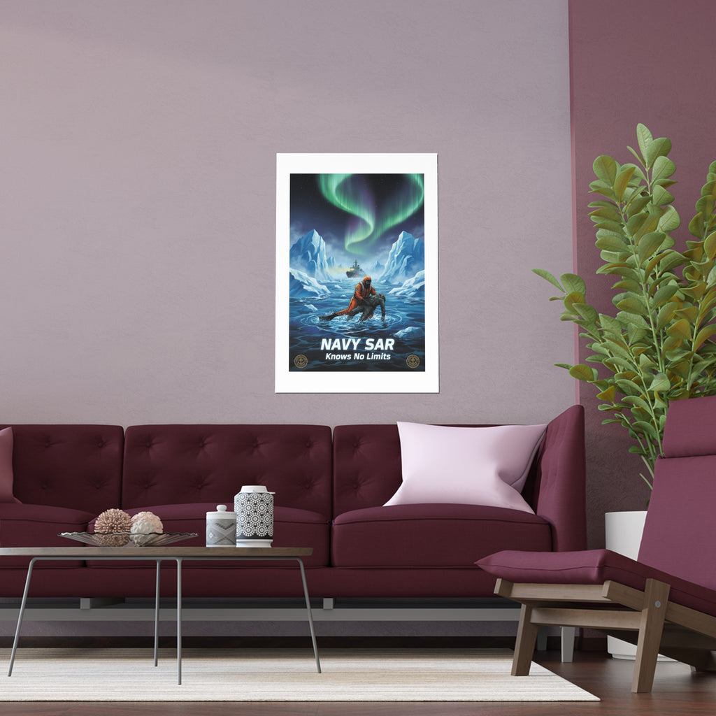 Silk Poster — 'Navy SAR Knows No Limits' Arctic Rescue Wall Art (Indoor/Outdoor)