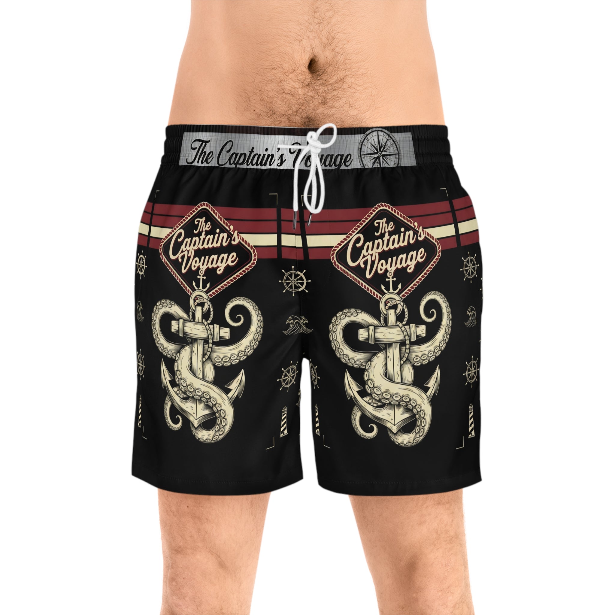 Captain's Voyage Anchor Swim Shorts — Nautical Men's Mid-Length Trunks
