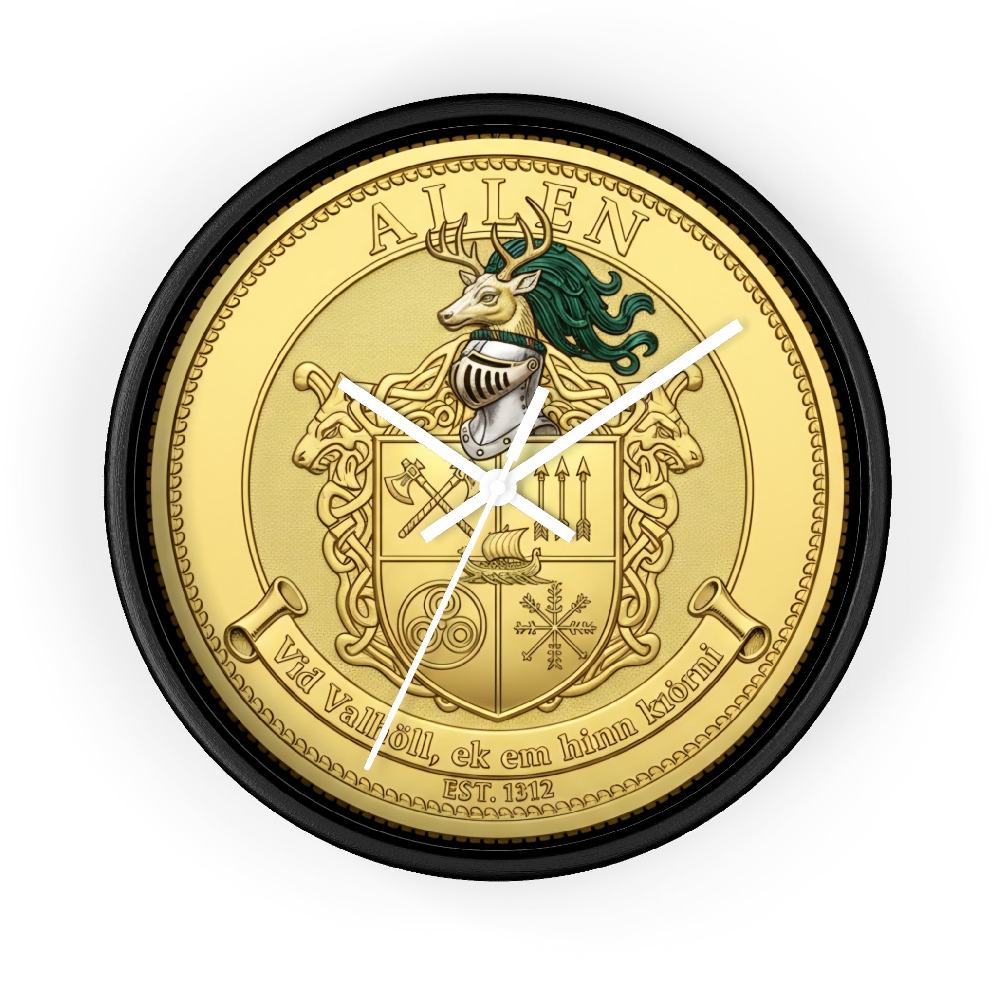 Wall Clock — Aitken Family Crest Gold Coat of Arms Clock