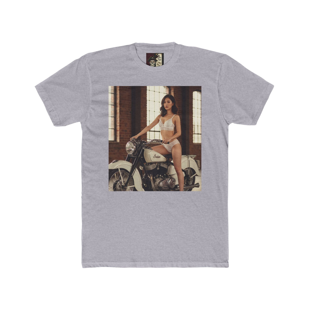 Vintage Motorcycle Pinup Tee — Retro Biker Photo Crewneck