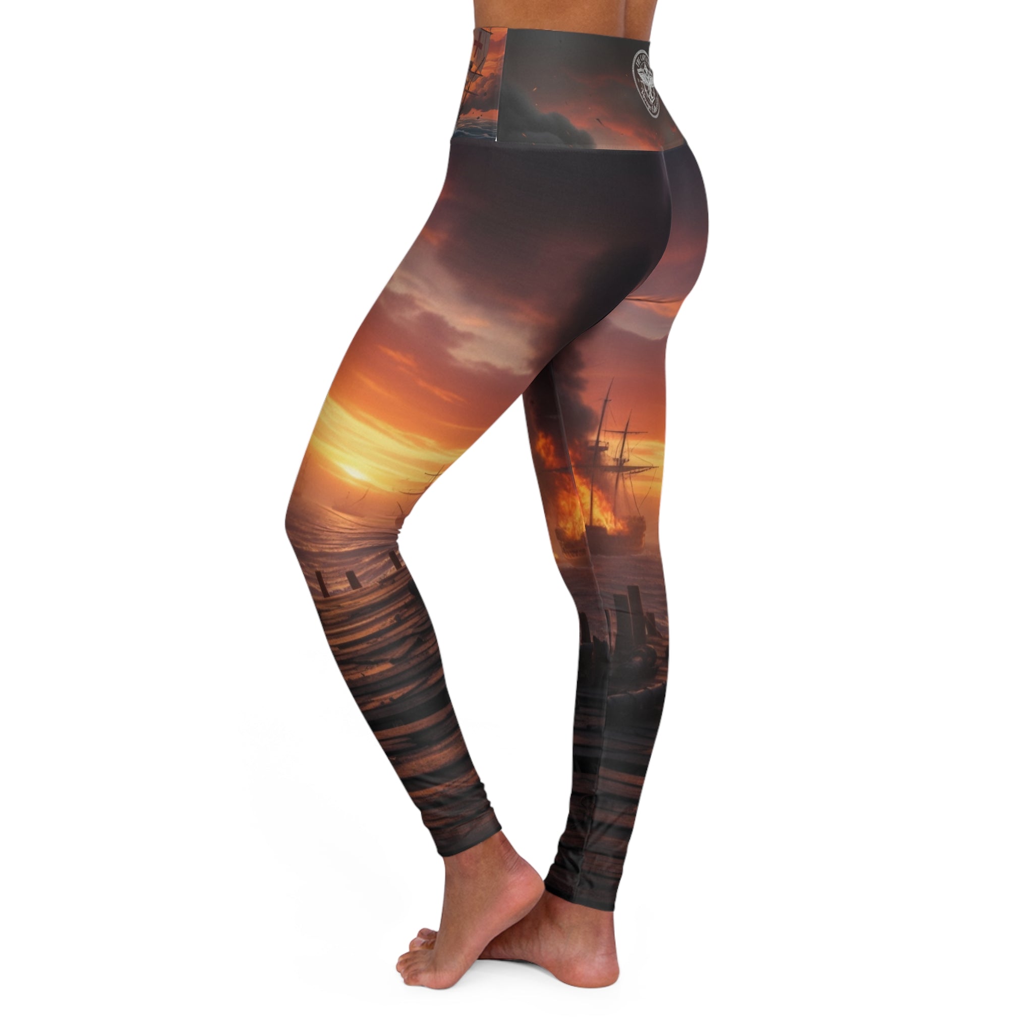 Sunset Coastal High-Waisted Yoga Leggings — Beach Sunset All-Over Print