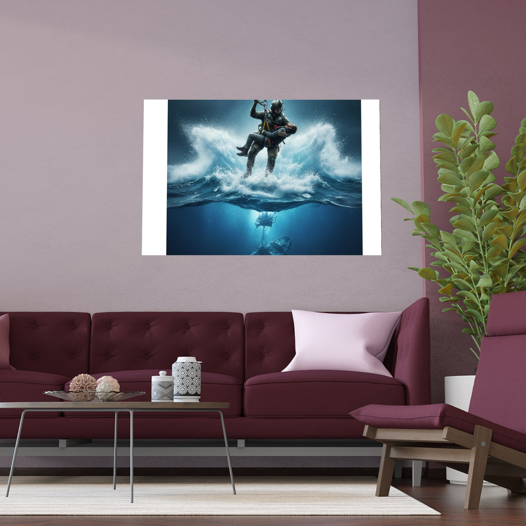 Diver Split-View Silk Poster — Underwater Adventure Wall Art (Indoor/Outdoor)