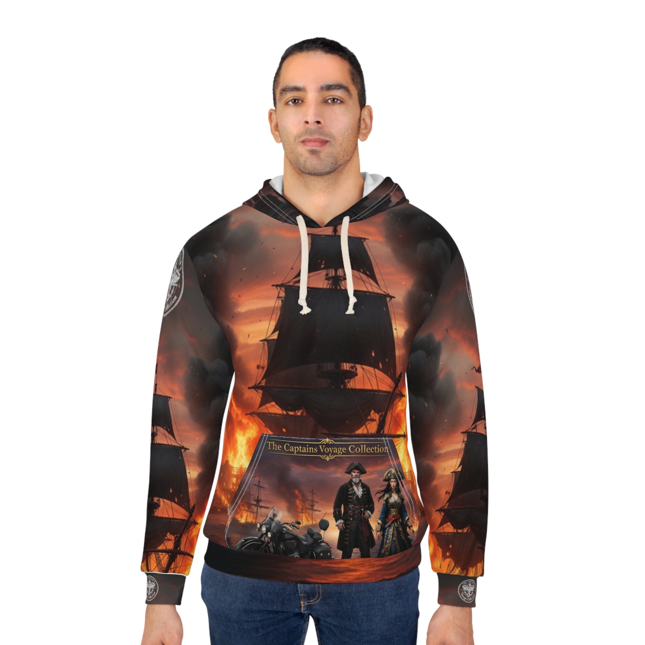Pirate Ship Hoodie – Flaming Battle Nautical Pullover