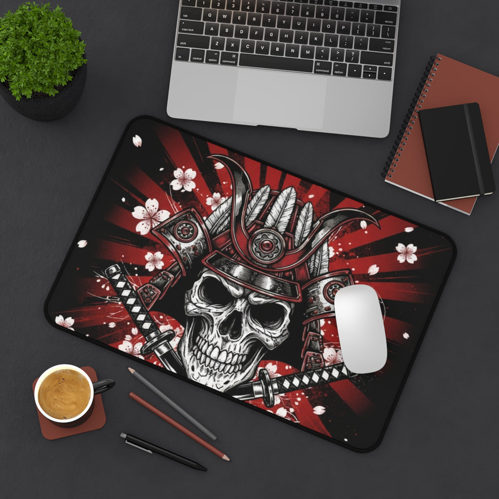 Samurai Skull Desk Mat — Red Cherry Blossom Gaming Mousepad