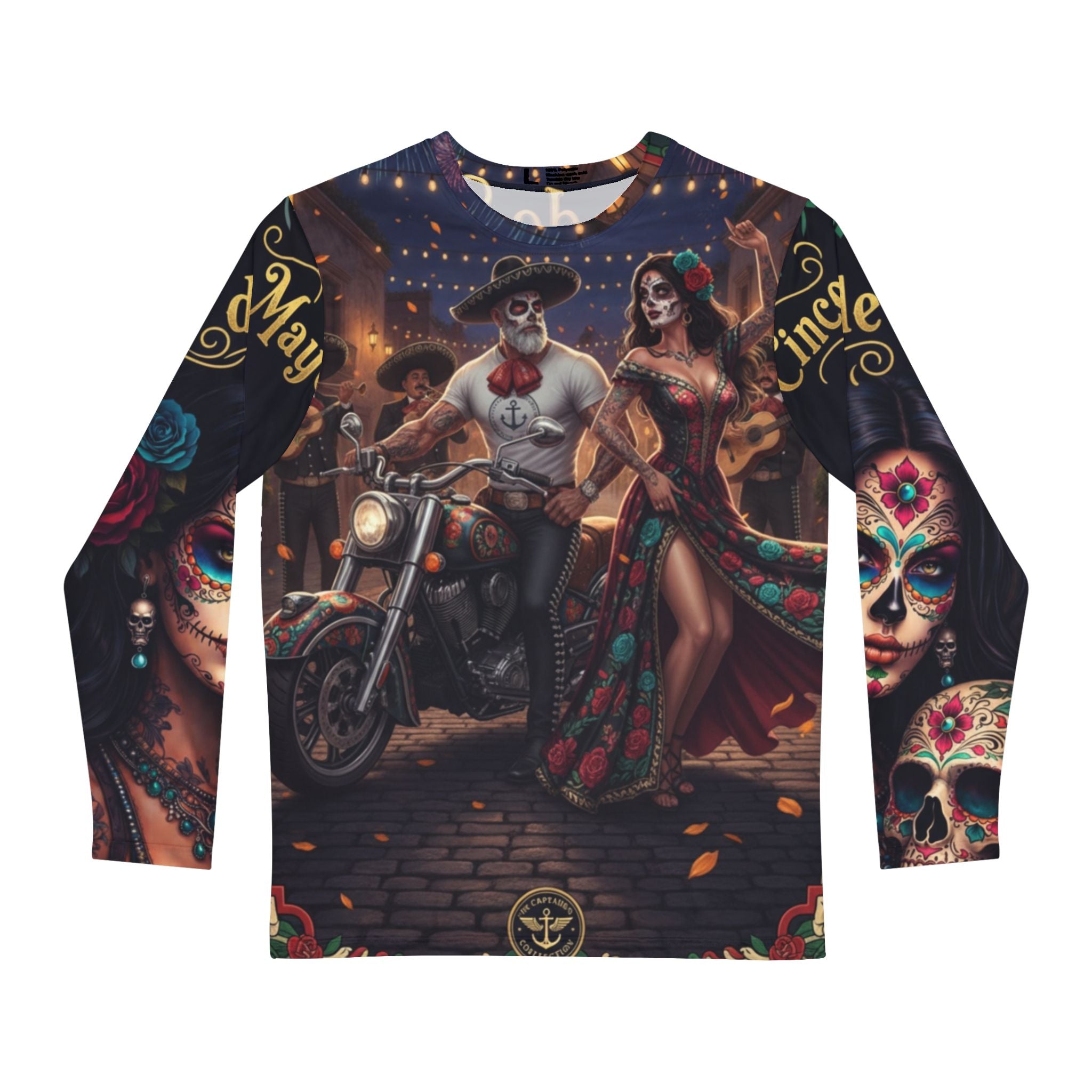 Cinco de Mayo Dia de los Muertos Motorcycle Long Sleeve Shirt