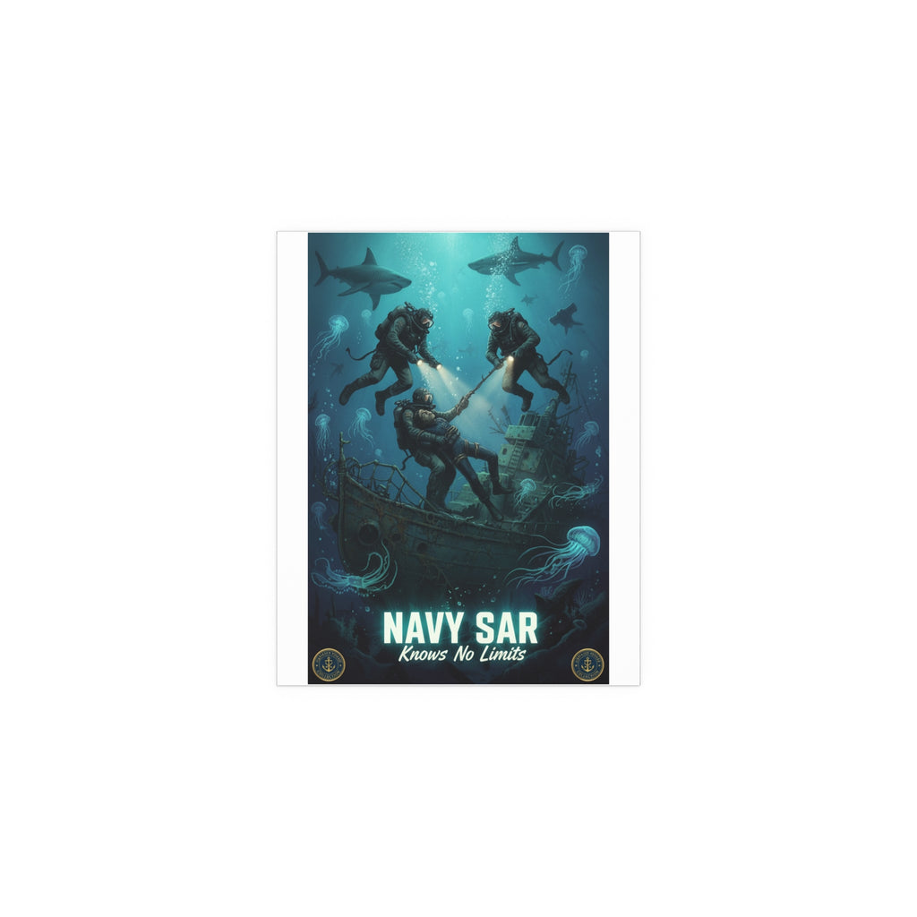 Navy SAR Silk Poster — 'Knows No Limits' Underwater Diver Rescue Art