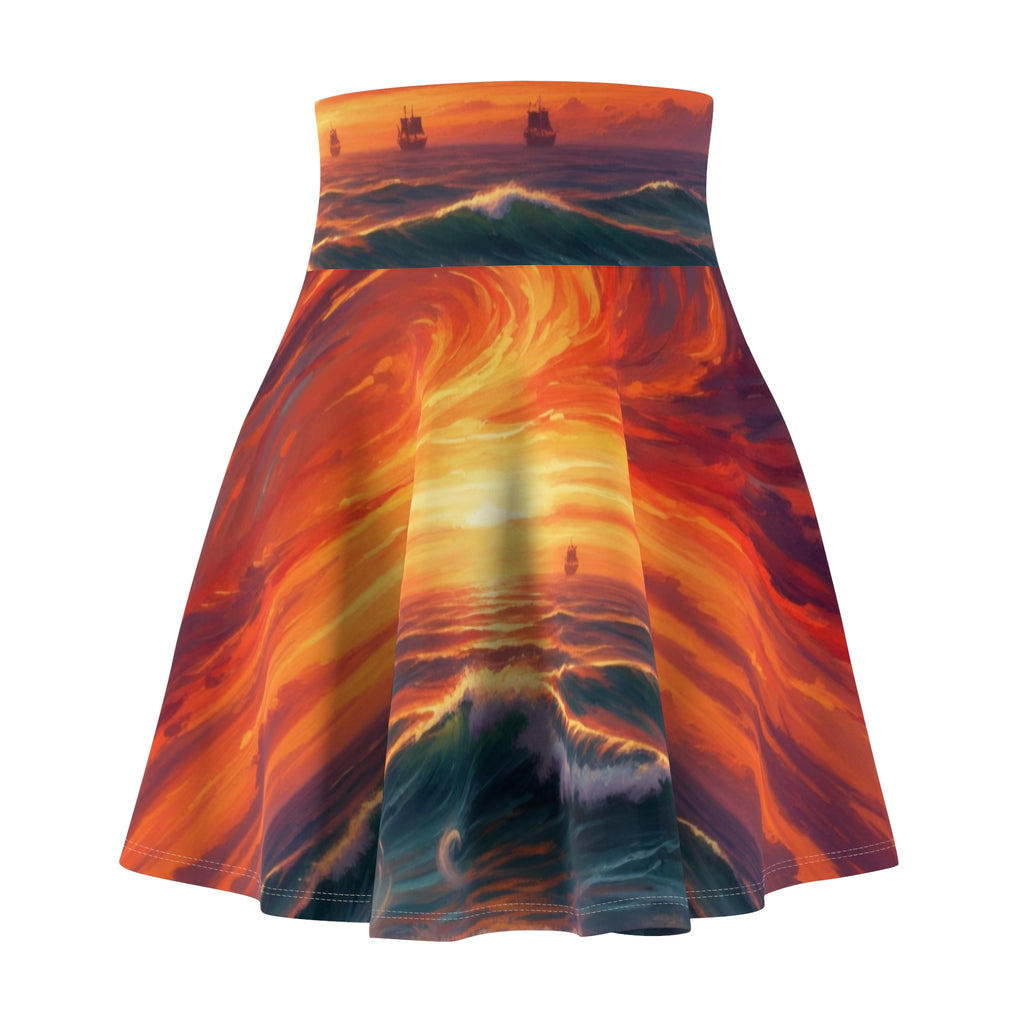 Sunset Wave Skater Skirt — Vibrant Ocean Sunset AOP