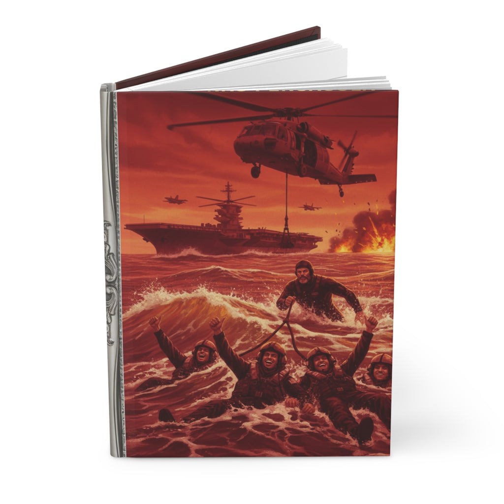 Rescue at Sea Hardcover Journal — Military Helicopter & Sailors Action Art