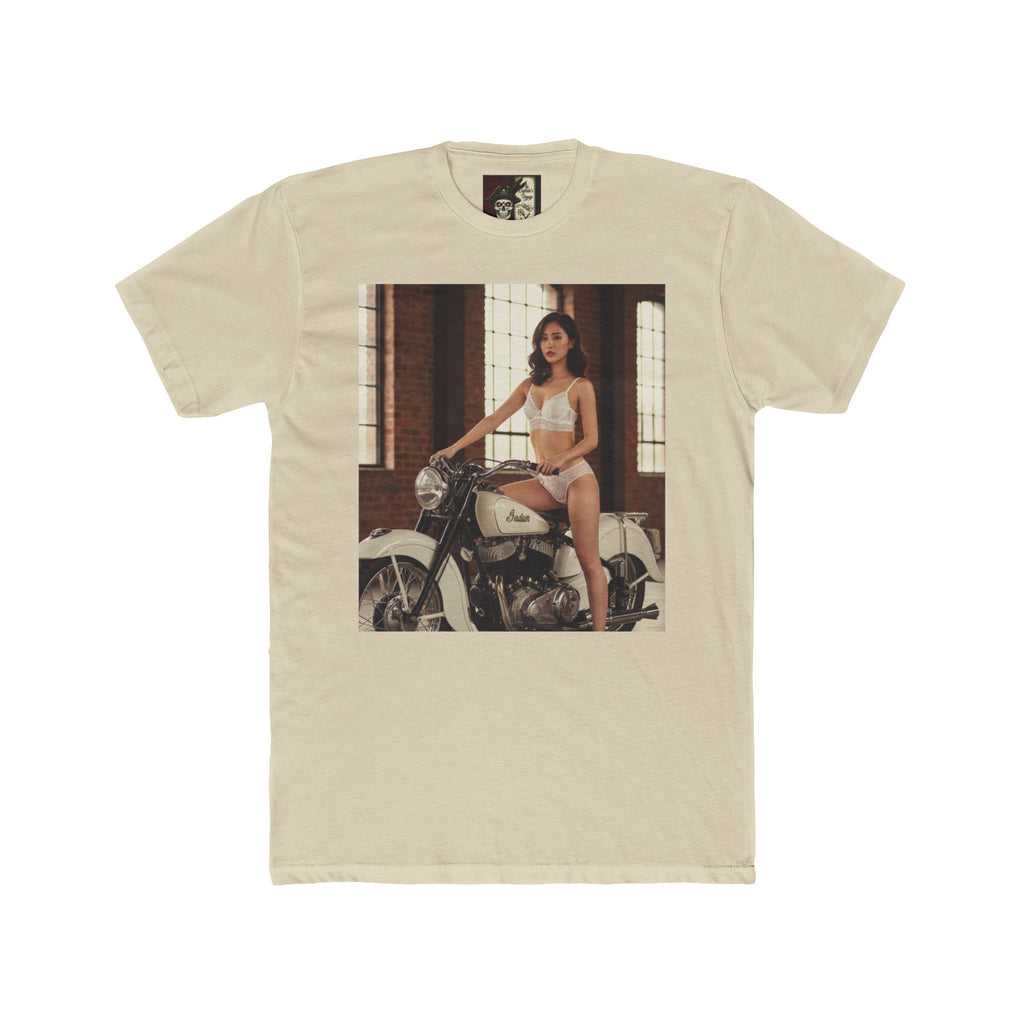 Vintage Motorcycle Pinup Tee — Retro Biker Photo Crewneck