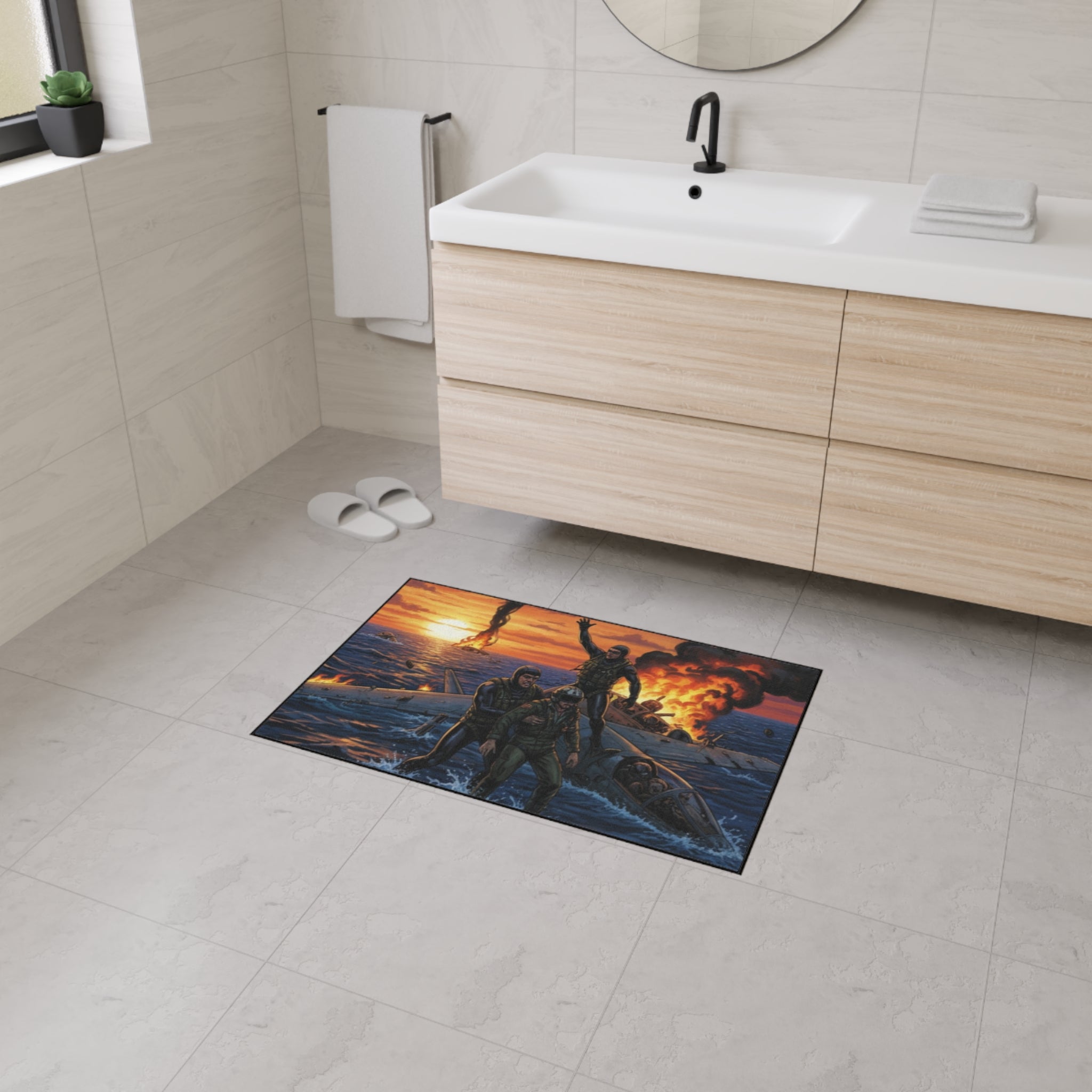 Heavy Duty Floor Mat — Rescue at Sea WWII Bomber Survivors Scene