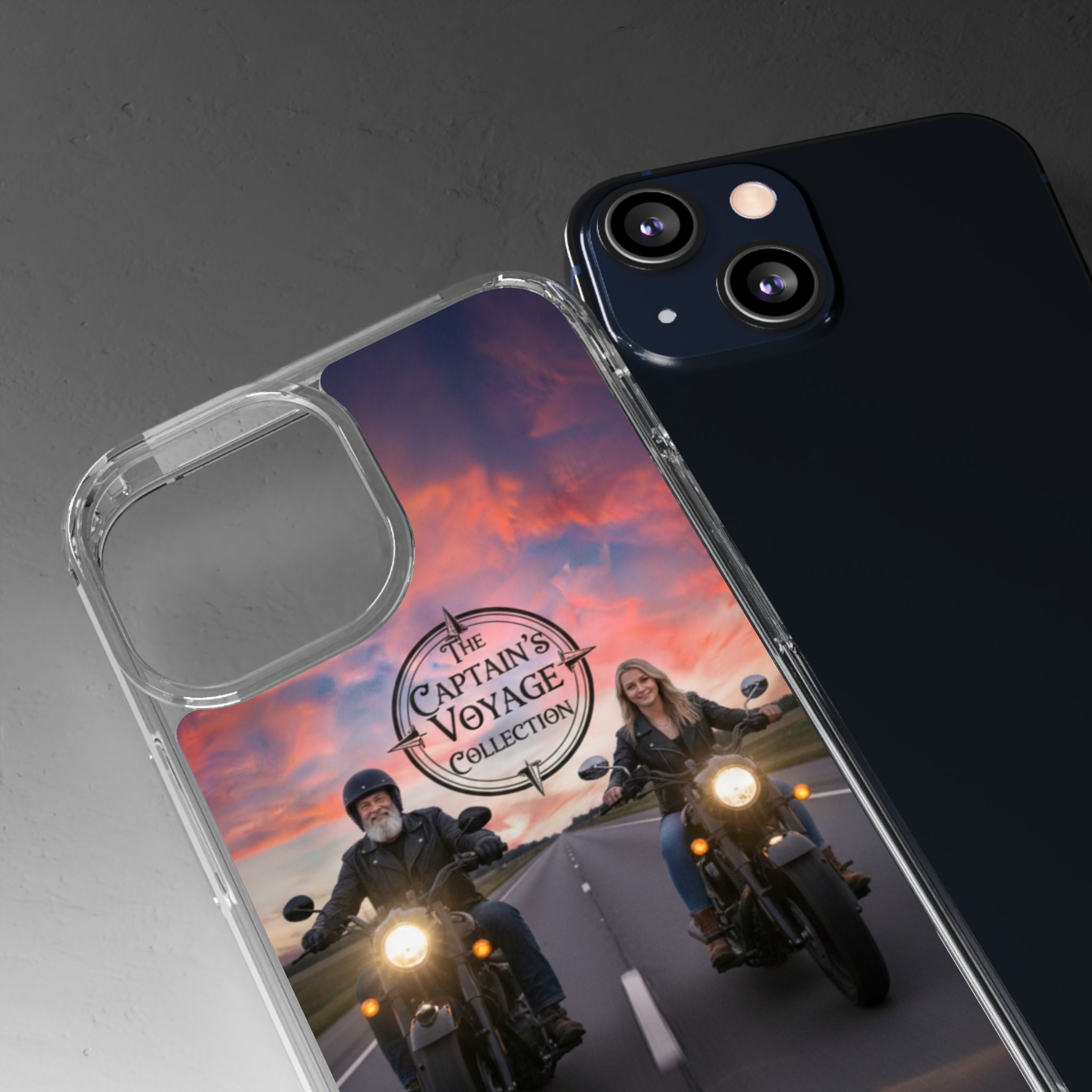 Clear Phone Case — 'The Captain's Voyage Collection' Motorcycle Sunset Design