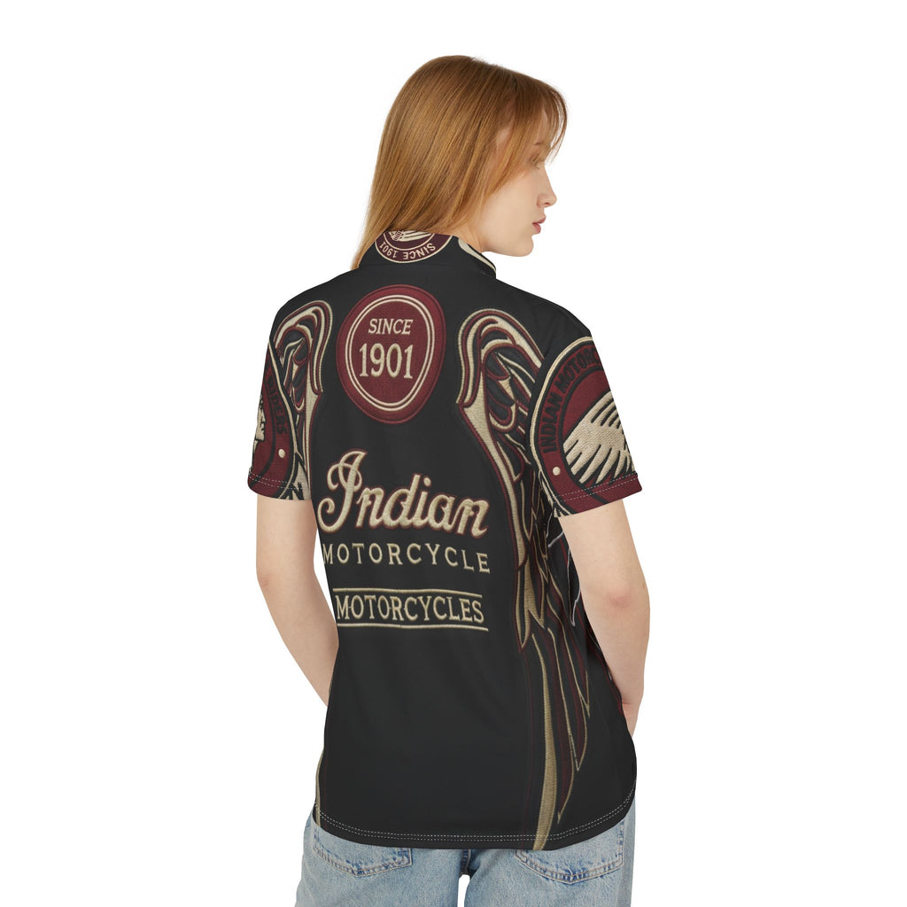 Indian Motorcycles Graphic Polo Shirt — Vintage Native Chief Motorcycle Design