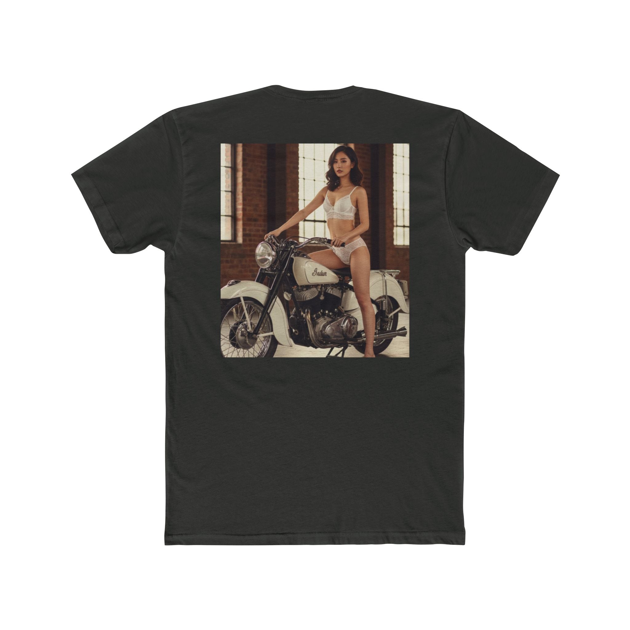 Vintage Motorcycle Pinup Tee — Retro Biker Photo Graphic T-Shirt