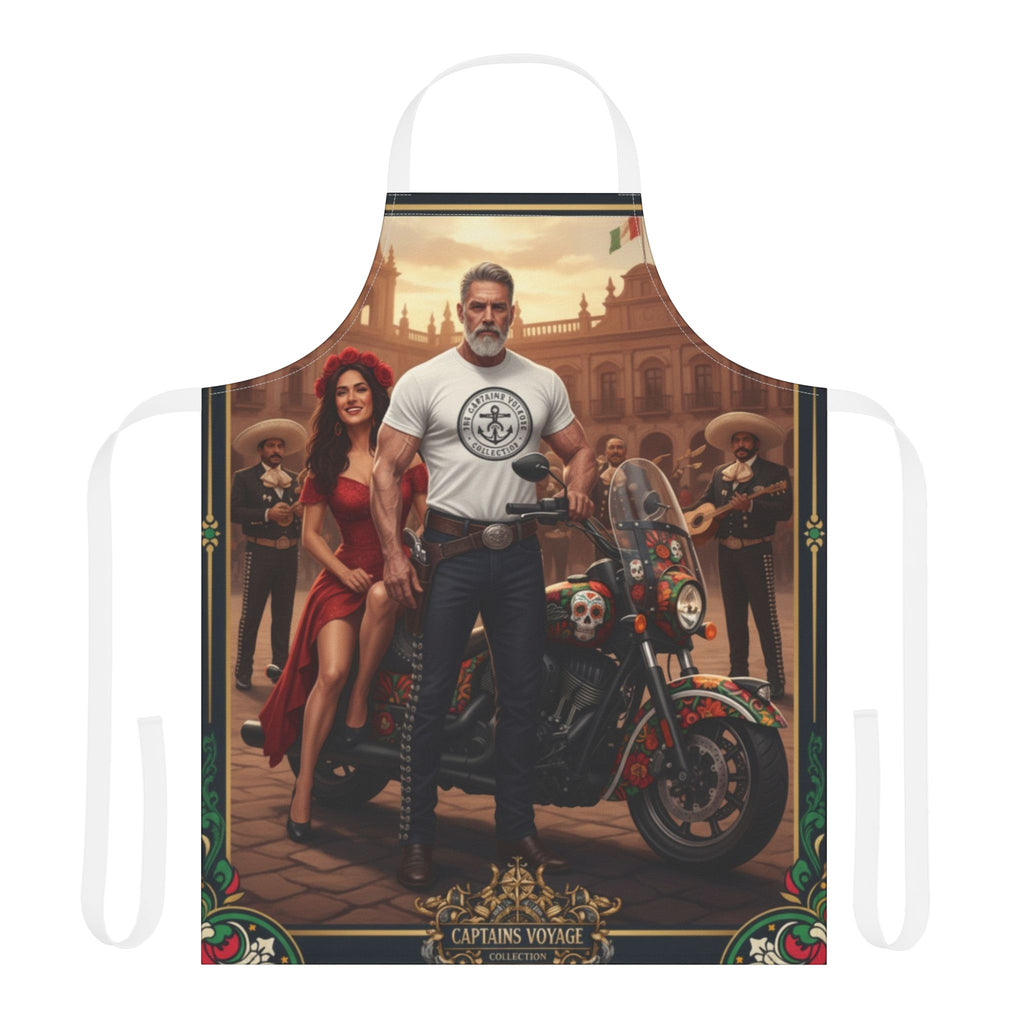 Captain’s Voyage Biker Apron — Vintage Motorcycle Chef Apron with Rider & Pin-Up Design
