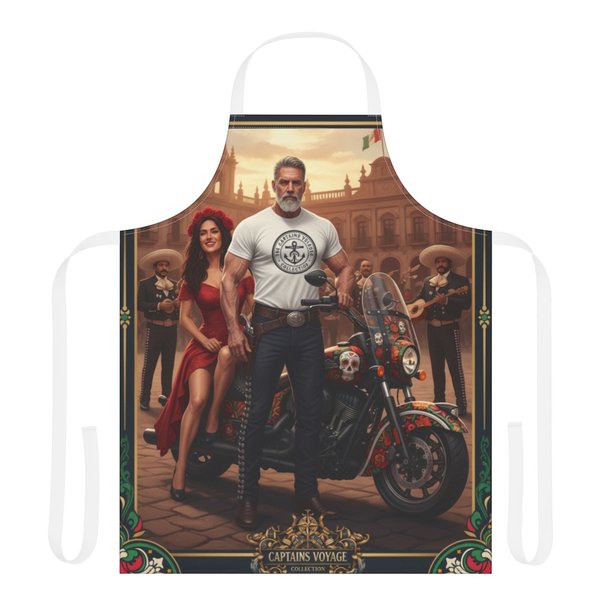 Captain’s Voyage Biker Apron — Vintage Motorcycle Chef Apron with Rider & Pin-Up Design