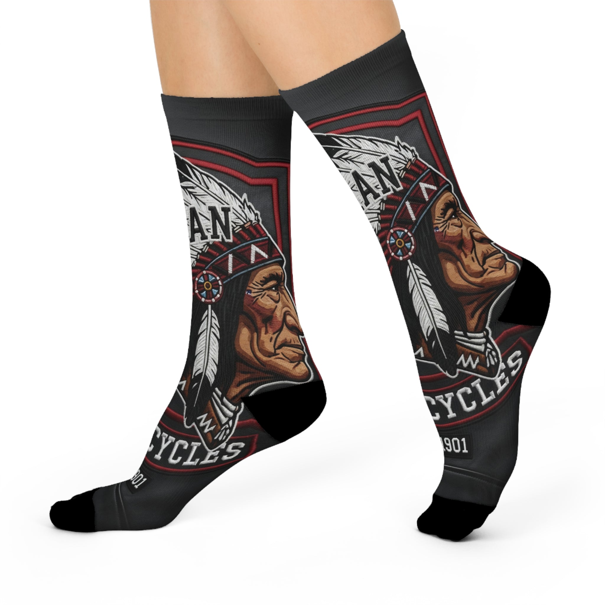 Indian Motorcycle Chief Logo Cushioned Crew Socks — Vintage Biker Socks