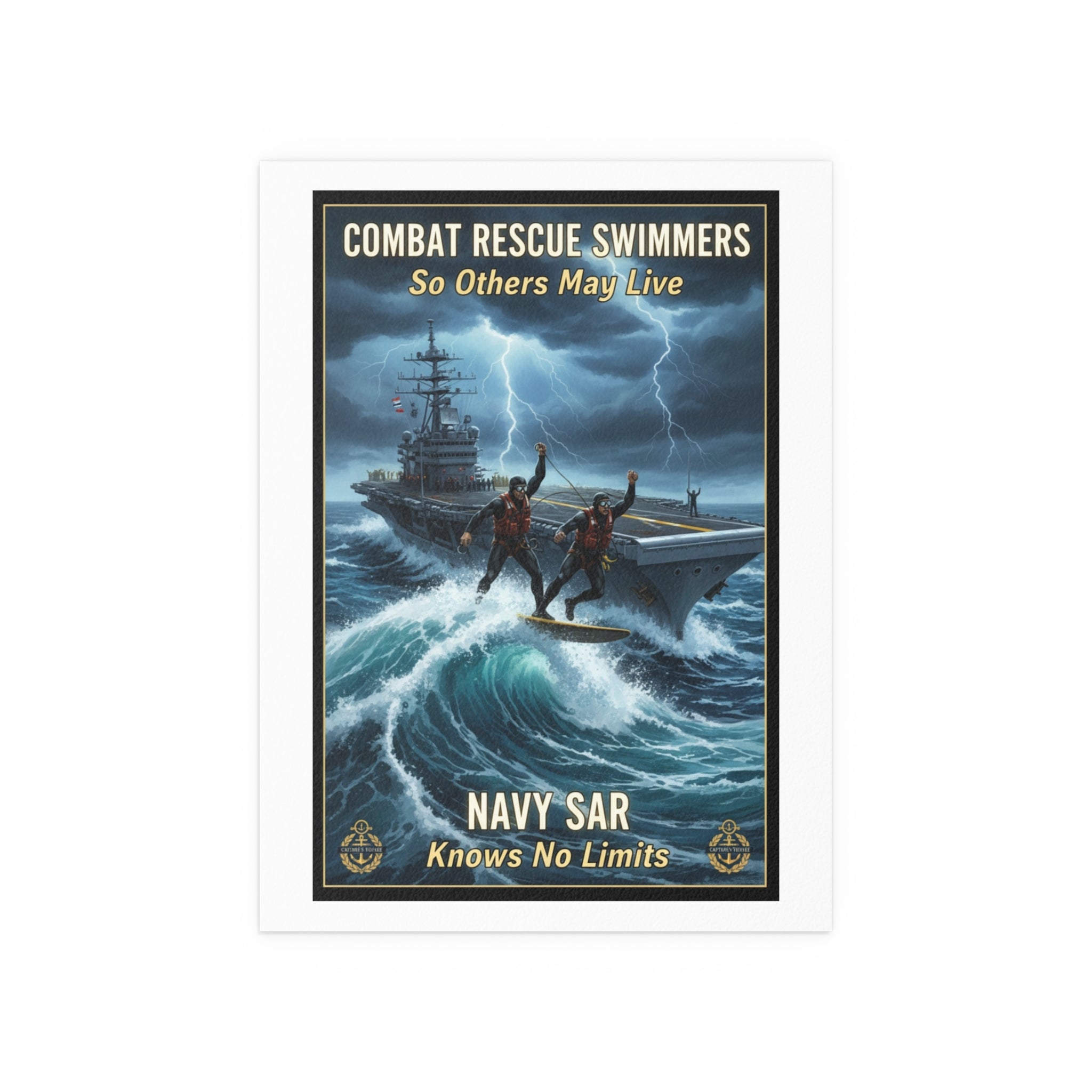 Navy Storm Surfing Silk Poster — Military Aircraft Carrier Art Print (Indoor/Outdoor)