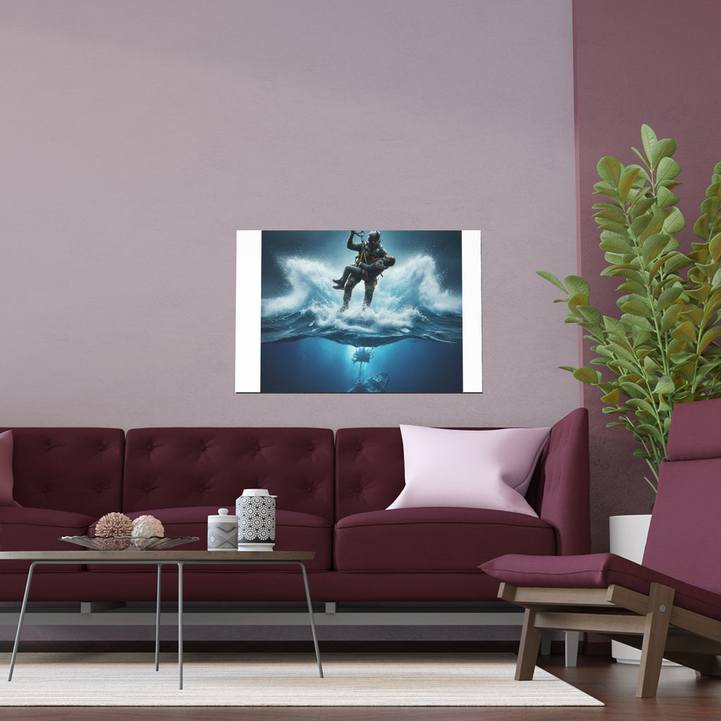 Diver Split-View Silk Poster — Underwater Adventure Wall Art (Indoor/Outdoor)