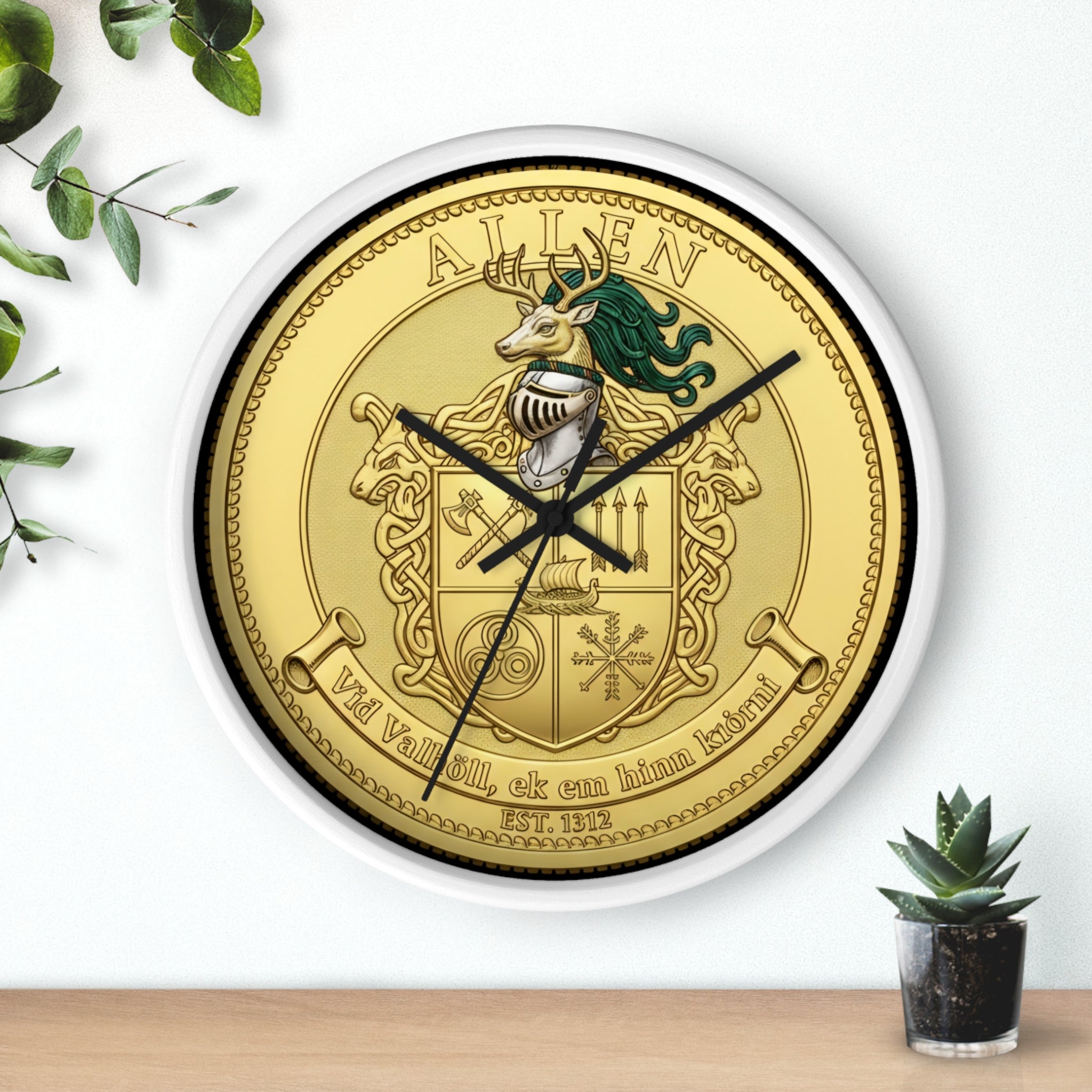 Wall Clock — Aitken Family Crest Gold Coat of Arms Clock