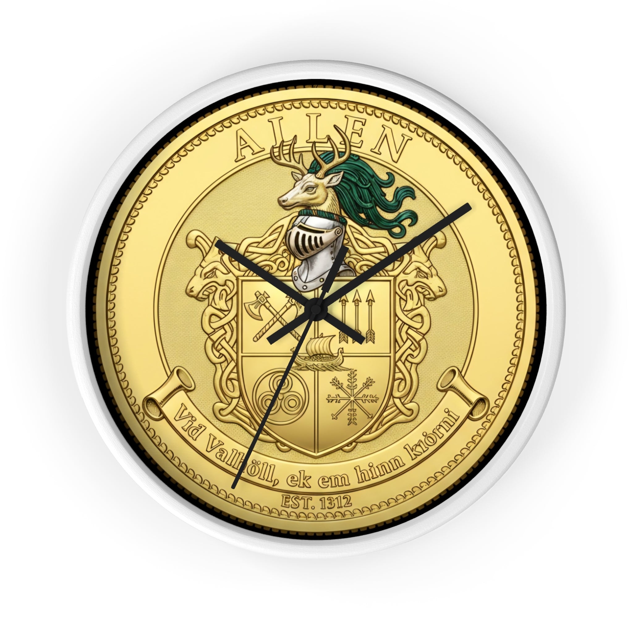 Wall Clock — Aitken Family Crest Gold Coat of Arms Clock