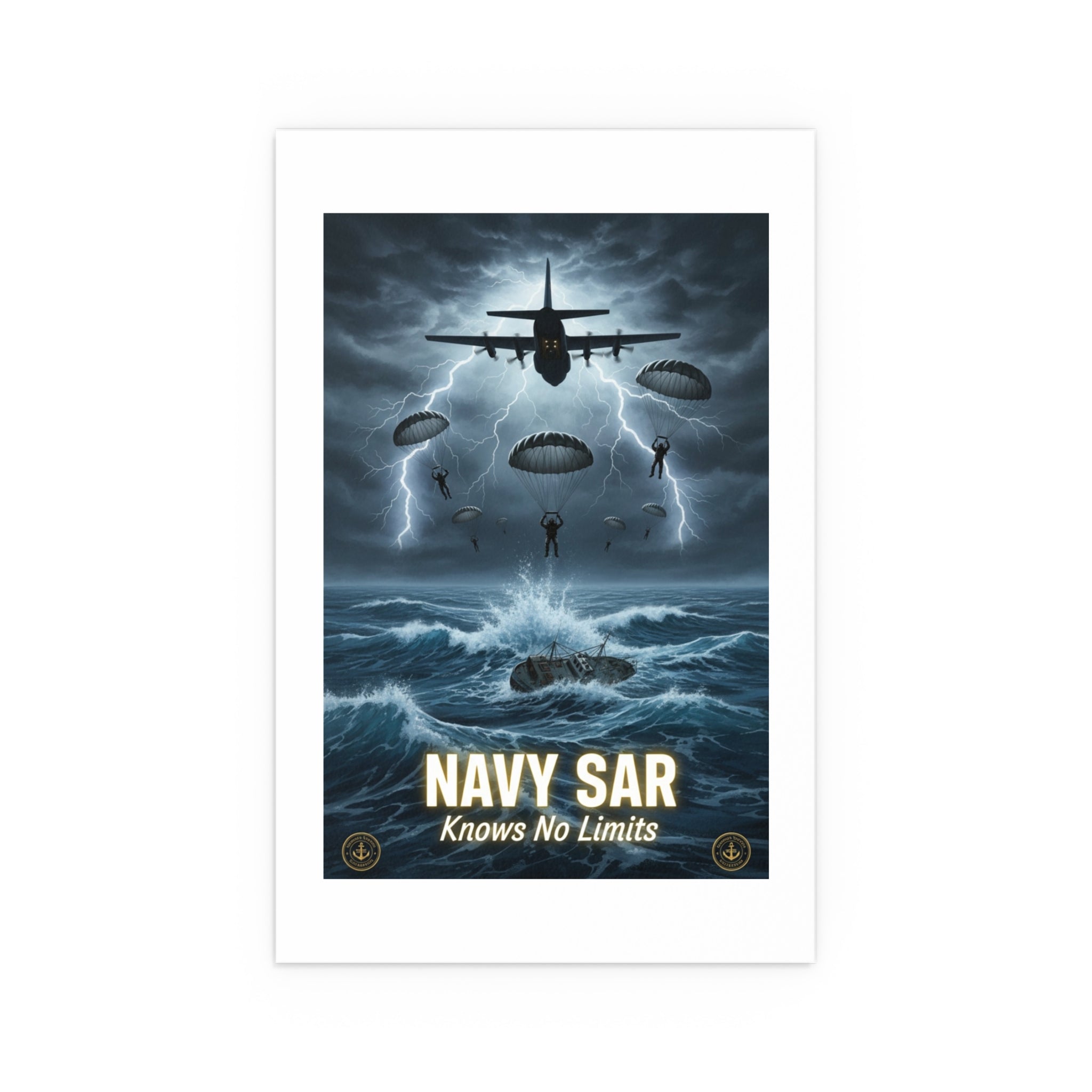 Navy SAR 'Knows No Limits' Rescue Poster — Indoor/Outdoor Silk Print