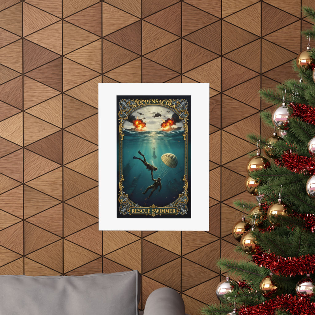 Rescue Swimmer Matte Vertical Poster — NAS Pensacola Military Aviation & Sea Rescue Art