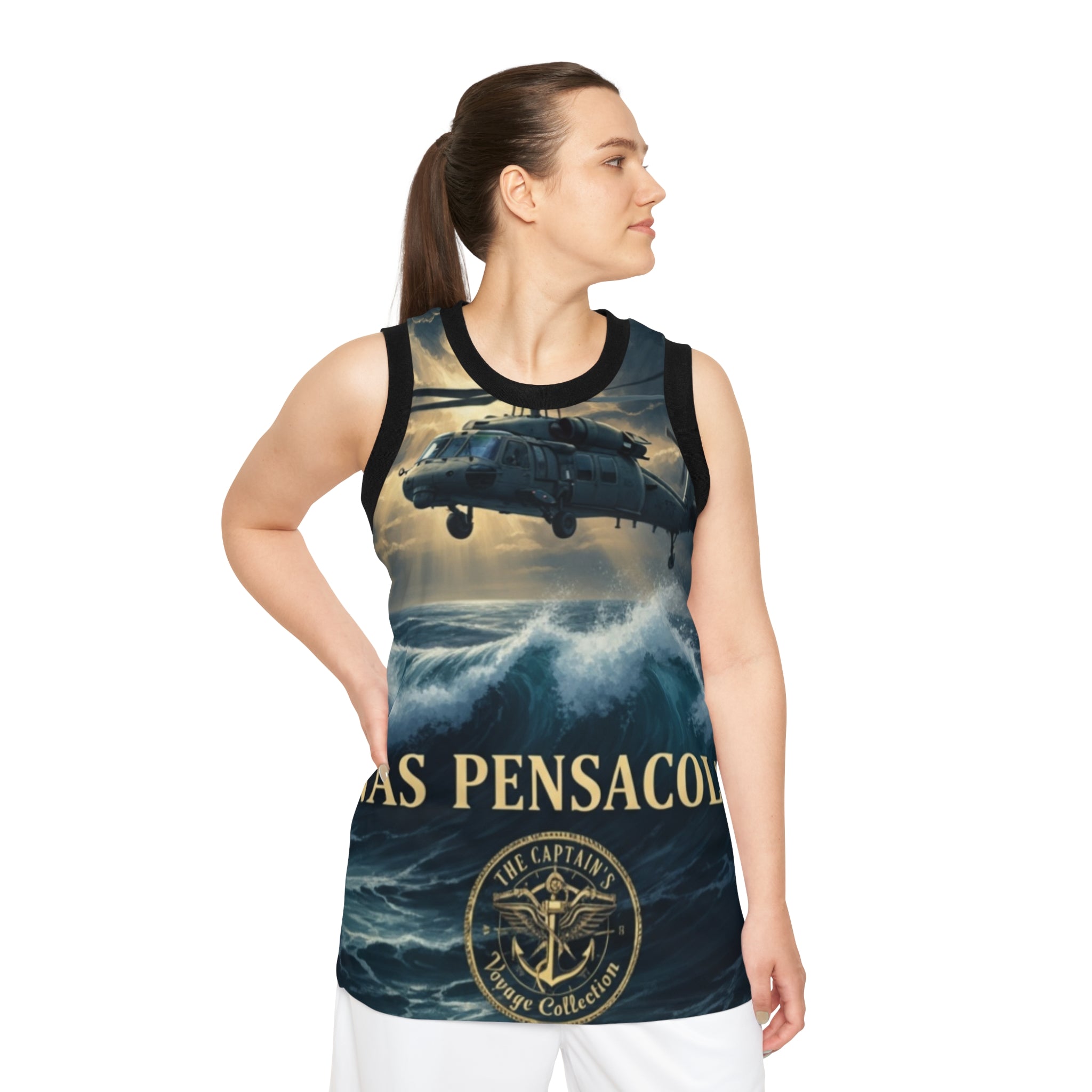 NAS Pensacola Rescue Helicopter Basketball Jersey — Military Aviation AOP Tank Top
