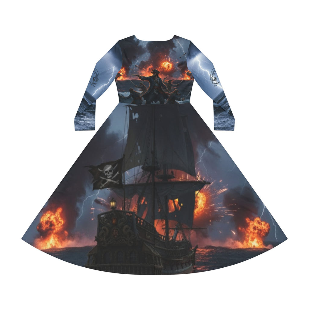 Pirate Ship Kraken Dance Dress — Women’s Long Sleeve Nautical Fantasy AOP