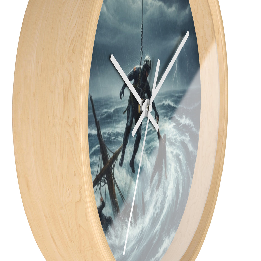 Wall Clock - Dramatic Rescue at Sea Nautical Storm Art Clock