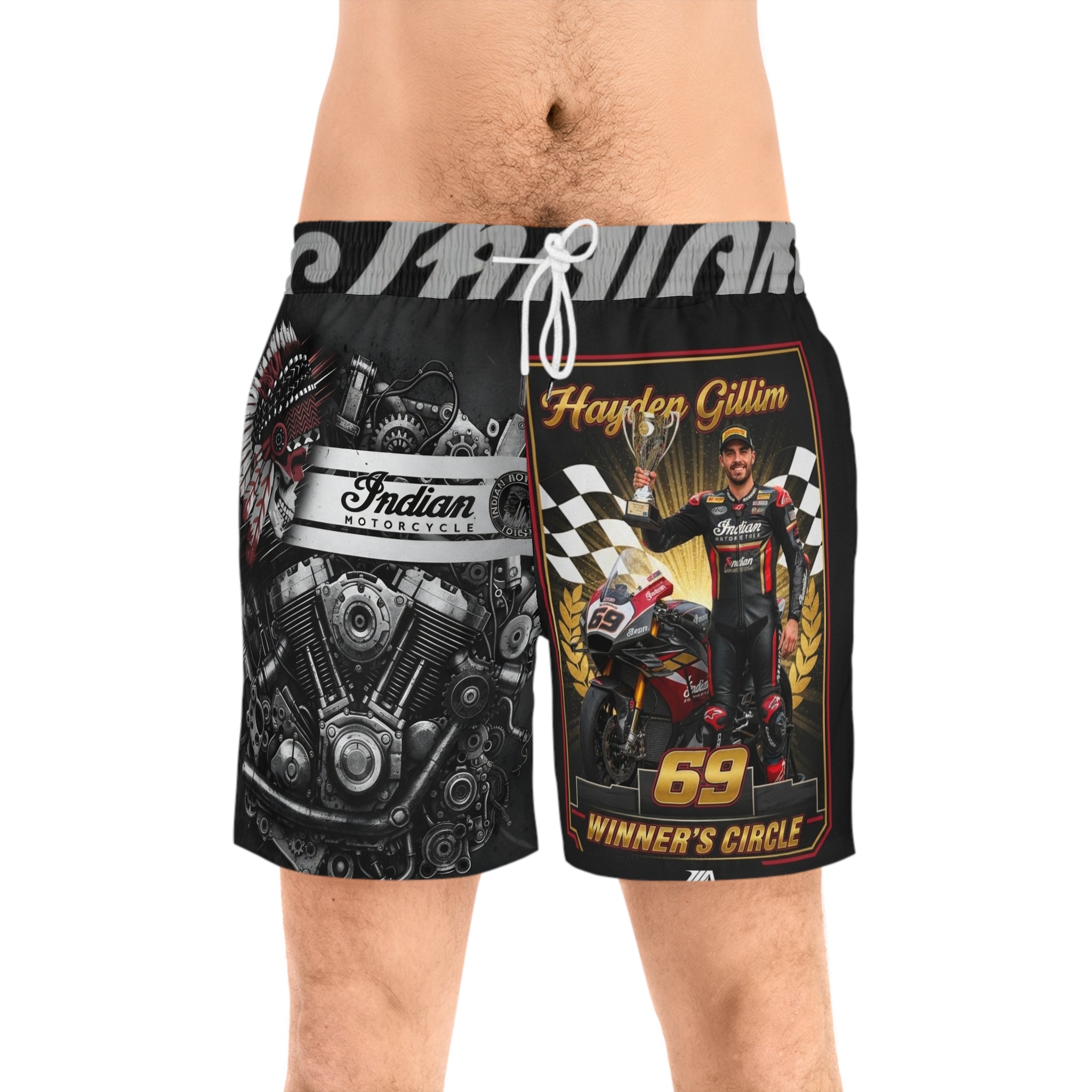 Winner's Circle 69 Racing Swim Shorts — Hayden Gillim Indian Motorcycle AOP