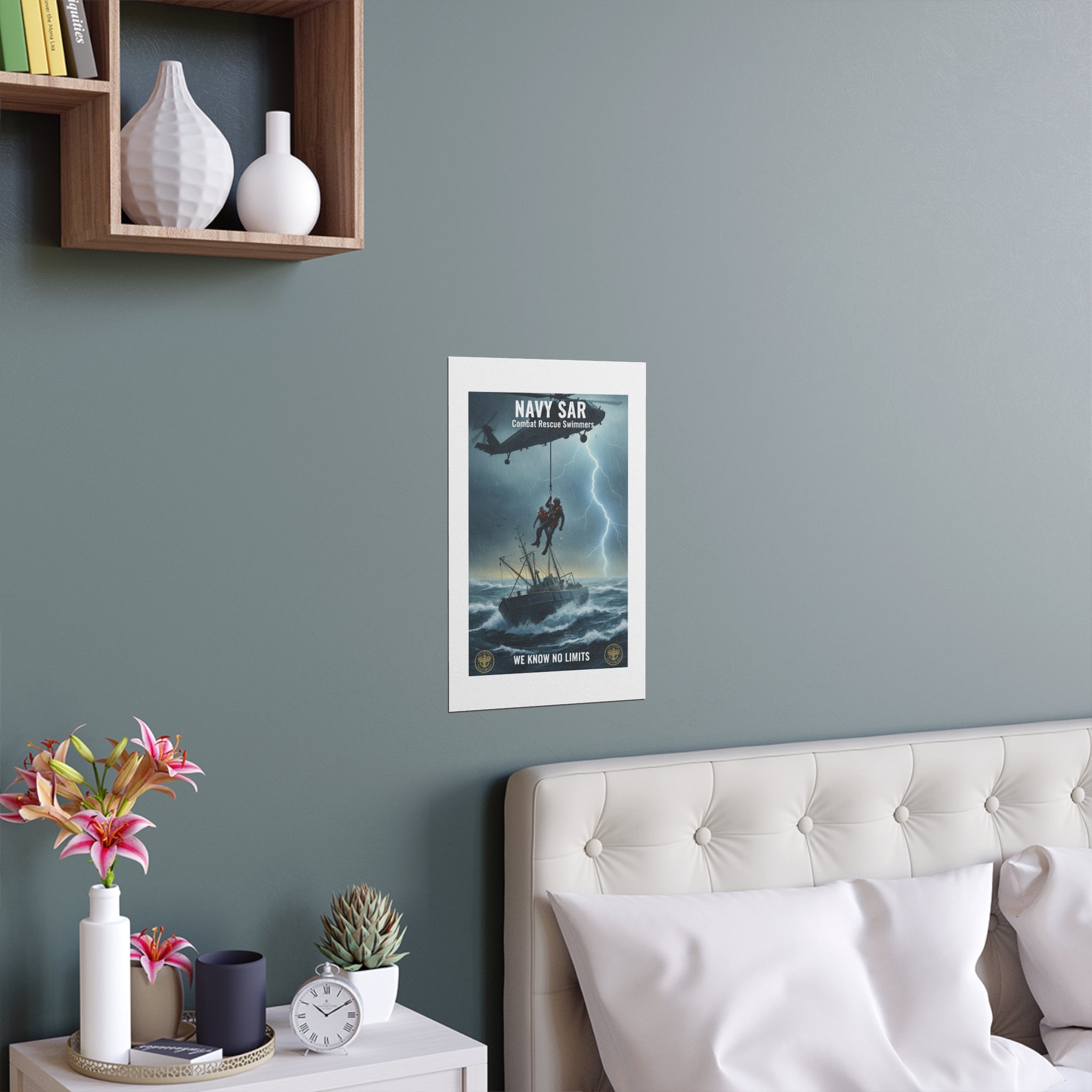 Rescue at Sea Silk Poster — Storm Helicopter Lifesaver Wall Art (Indoor/Outdoor)
