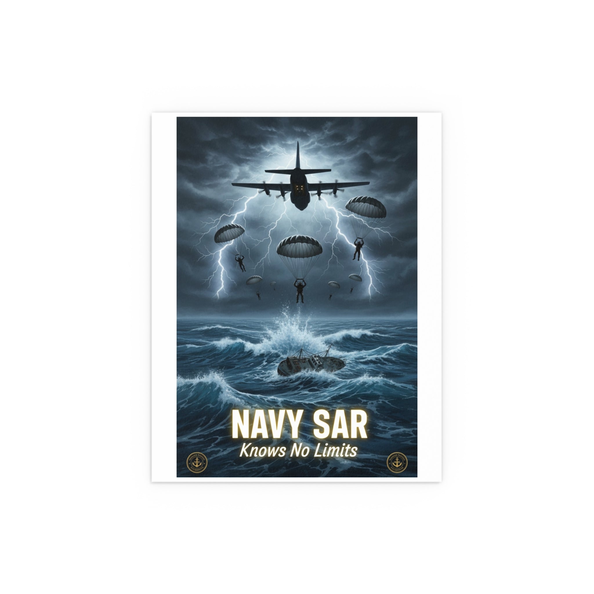Navy SAR 'Knows No Limits' Rescue Poster — Indoor/Outdoor Silk Print