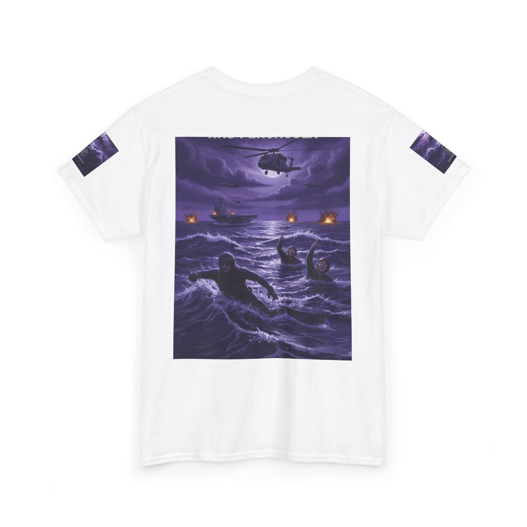 Rescue Night Tee — Purple Helicopter Sea Rescue Graphic T-Shirt