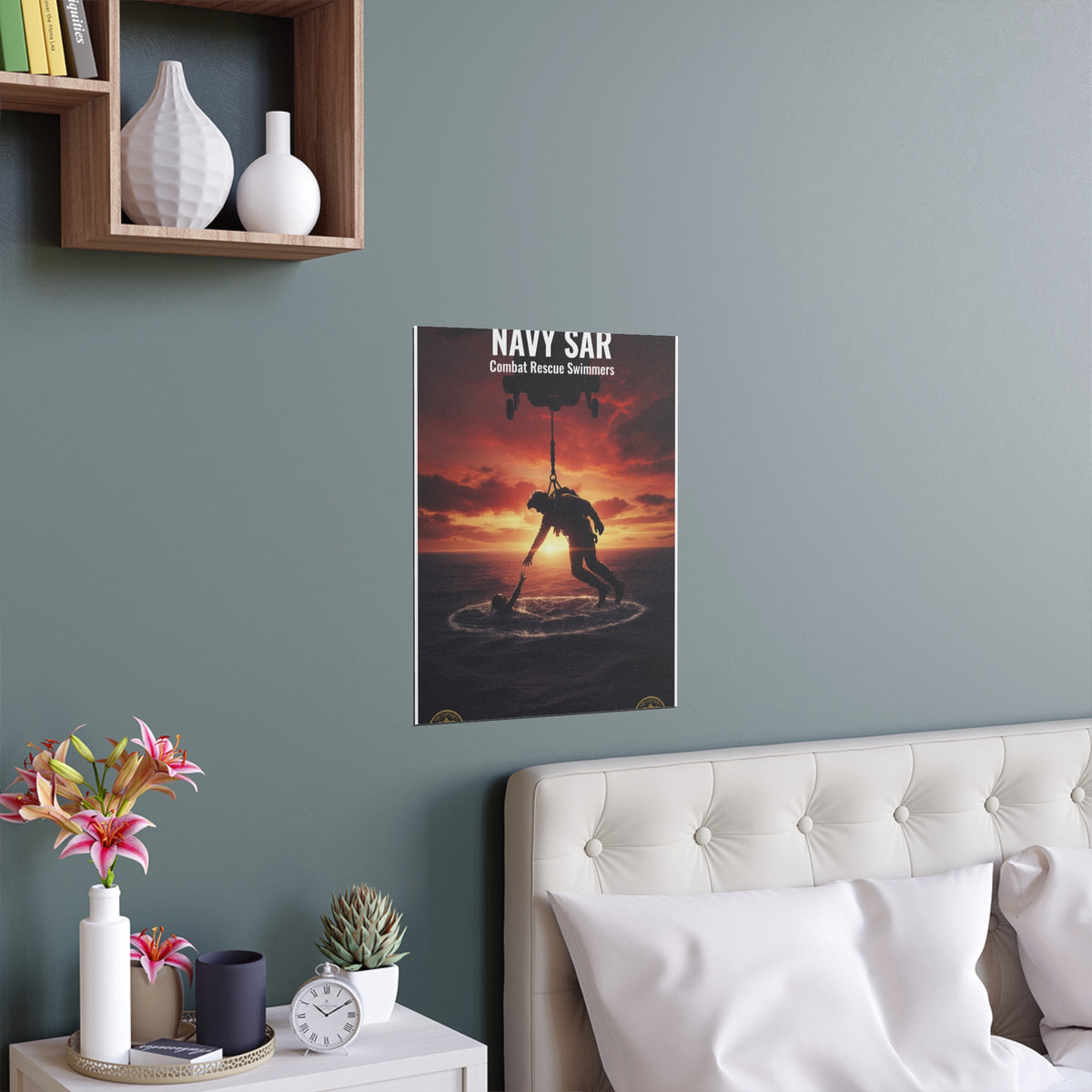 Navy SAR Combat Rescue Swimmers Silk Poster – Military Helicopter Rescue Wall Art