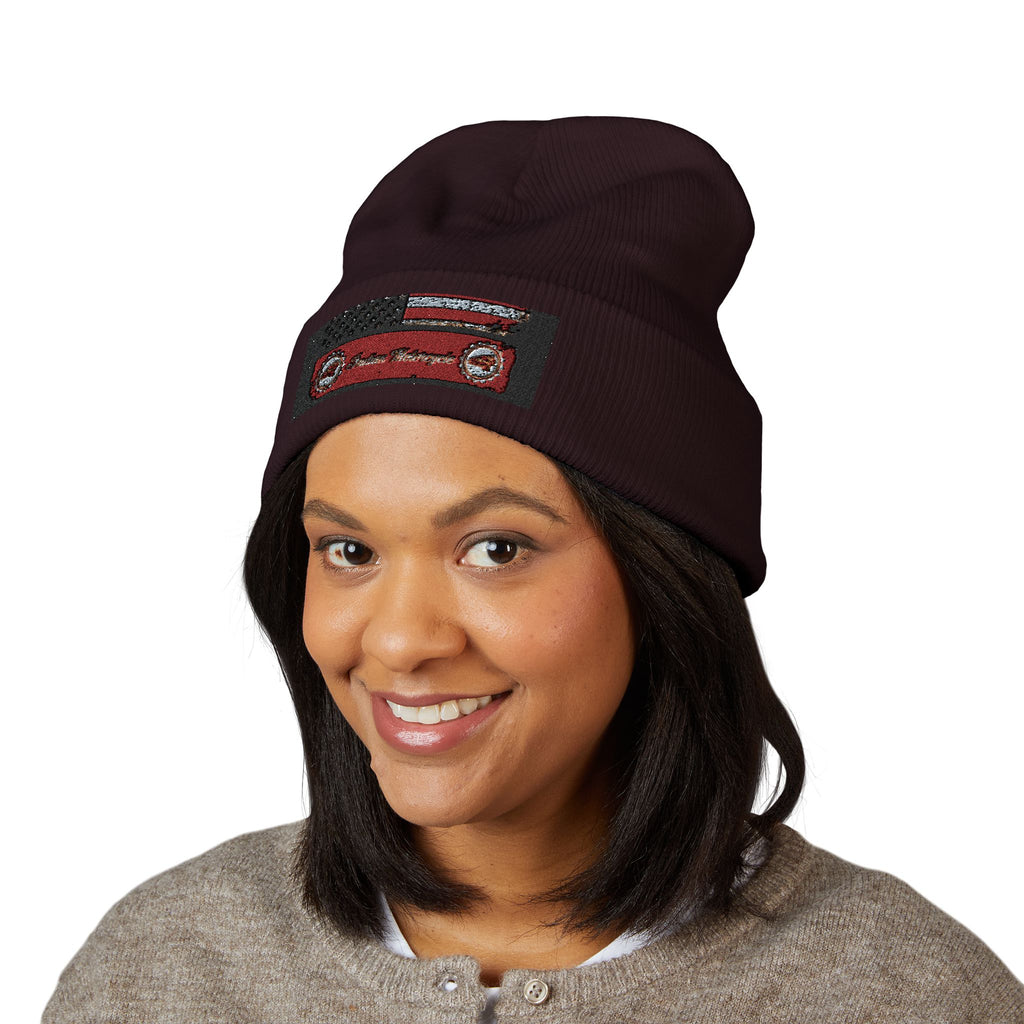 Retro Cassette Embroidered Beanie — Vintage Music Knit Hat