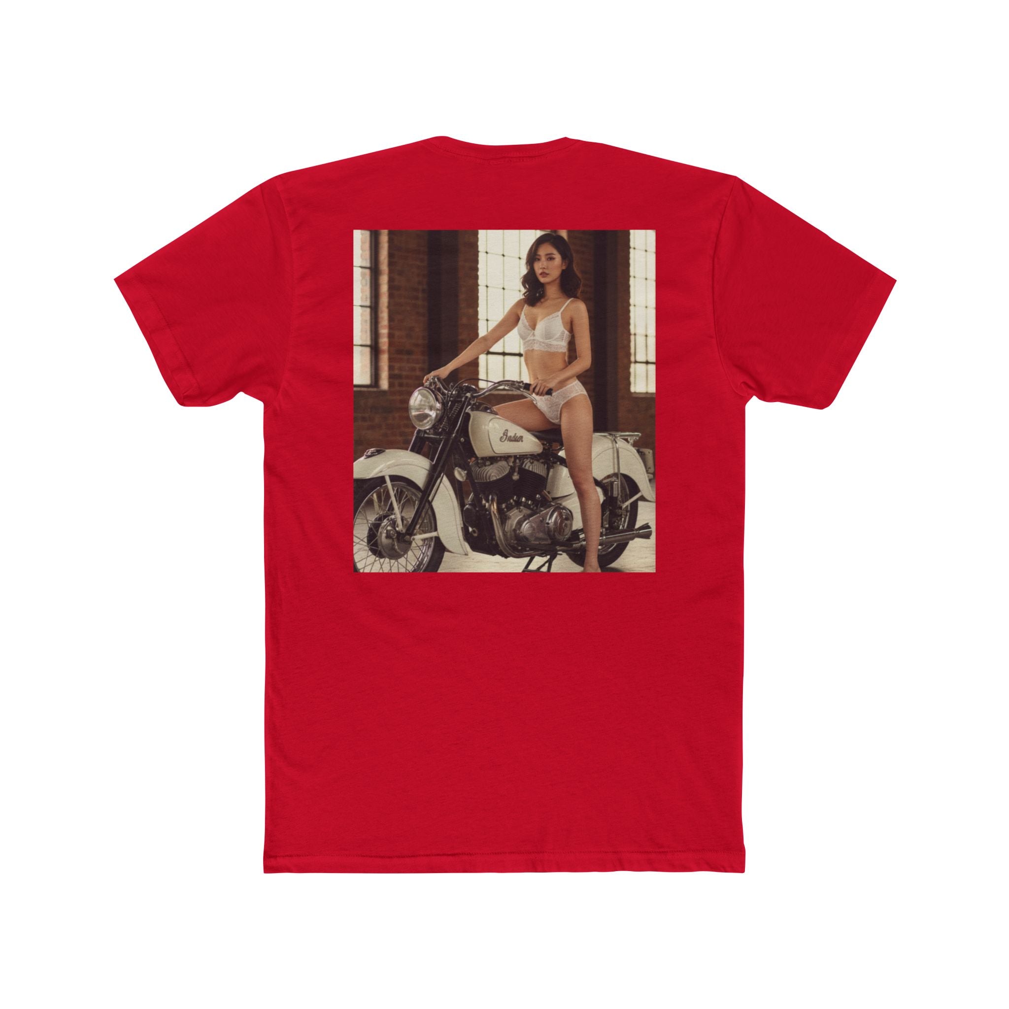 Vintage Motorcycle Pinup Tee — Retro Biker Photo Graphic T-Shirt